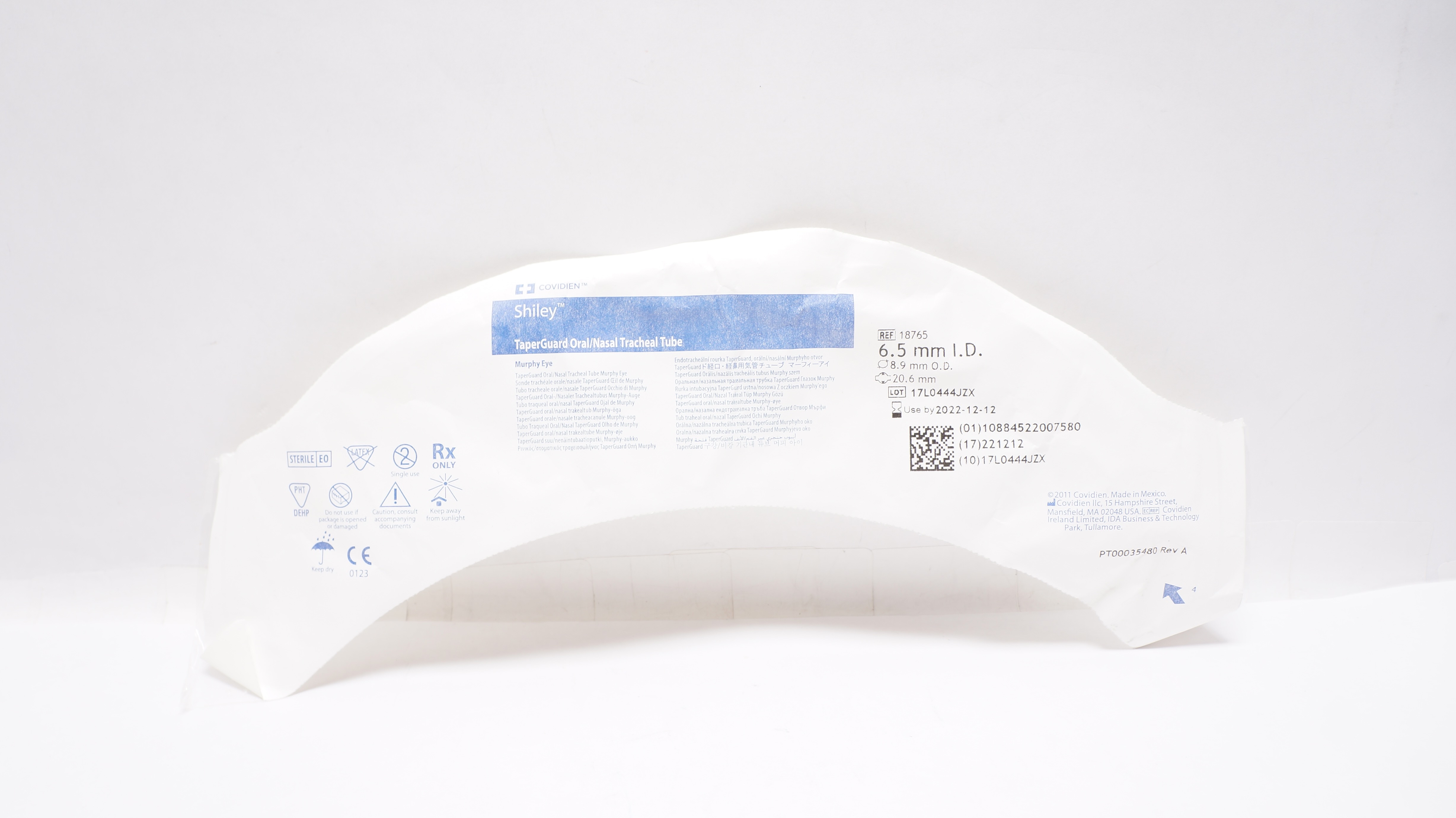 Covidien 18765 TaperGuard Oral/Nasal Tracheal Tube 6.5 x 8.9 x 20.6mm (x)