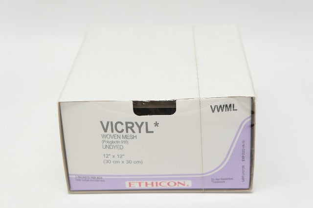 Ethicon VWML VICRYL Woven Mesh Polyglactin 910 Undyed 12 x12in- Box of 3 Packets