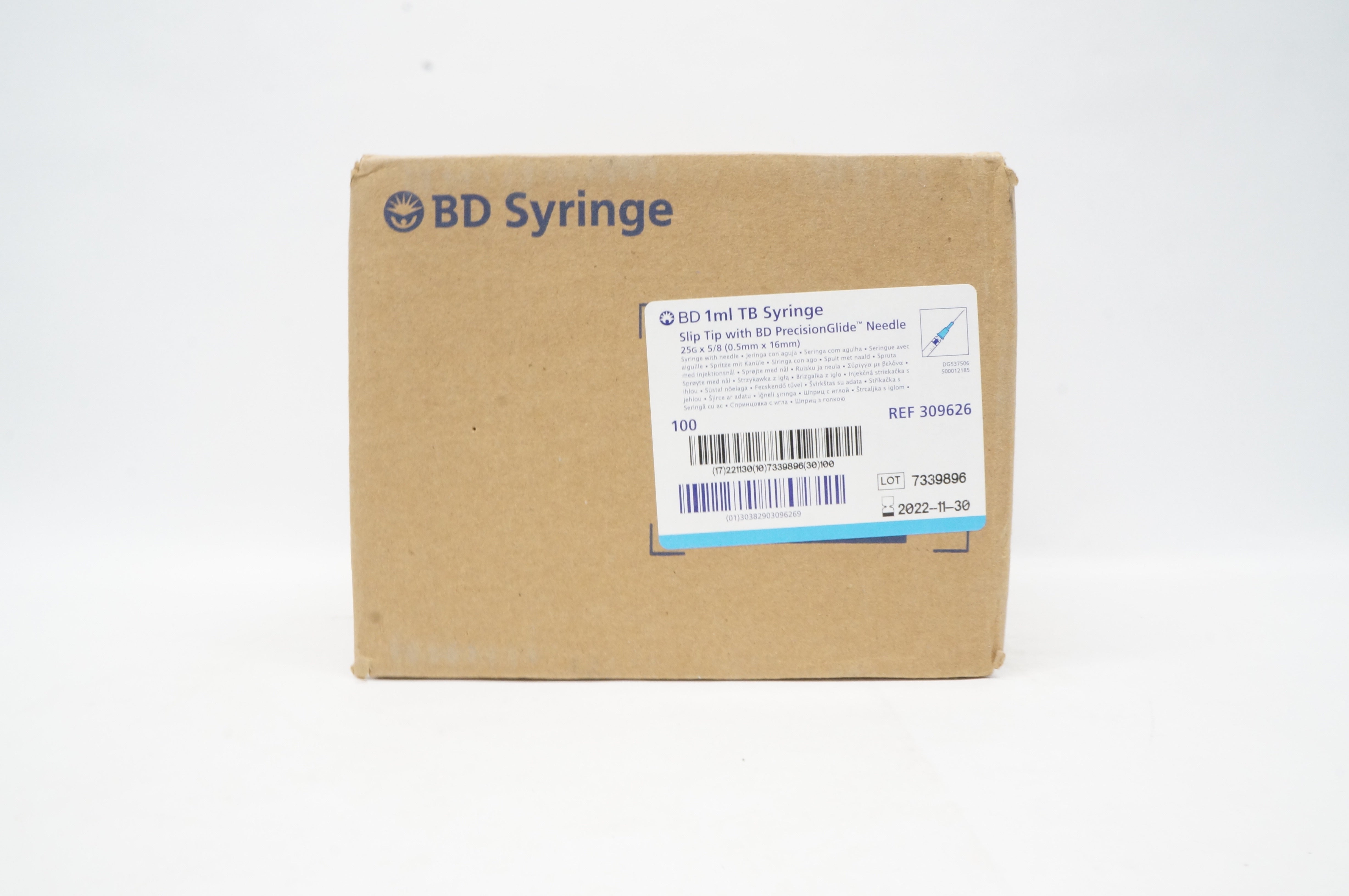 BD 309626 Slip Tip TB Syringe 1ml  25G x 5/8 inch - Box of 100