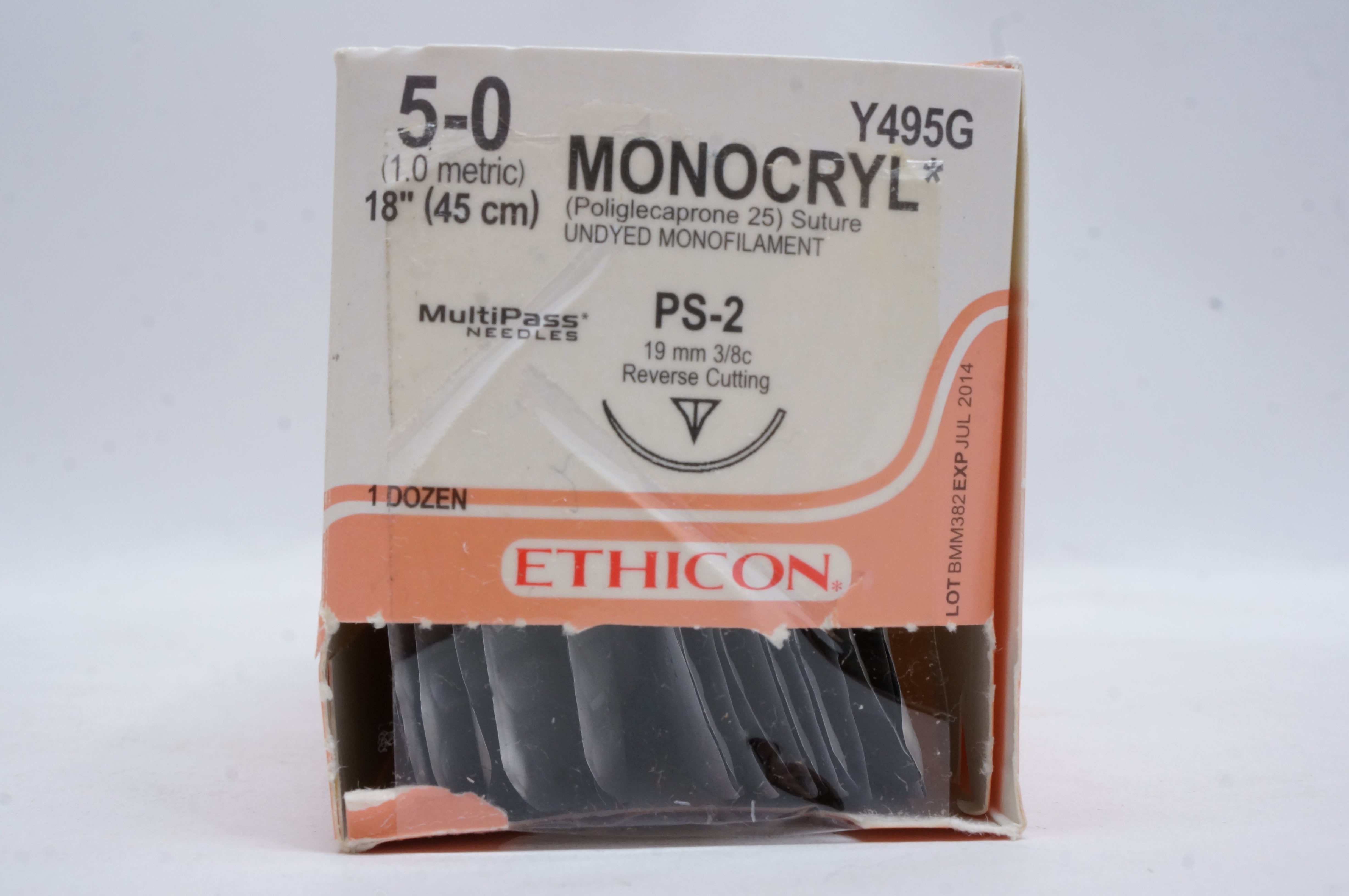 Ethicon Y495G 5-0 MONOCRYL, PS-2, 19mm 3/8c, 18inch (x) - Box of 12