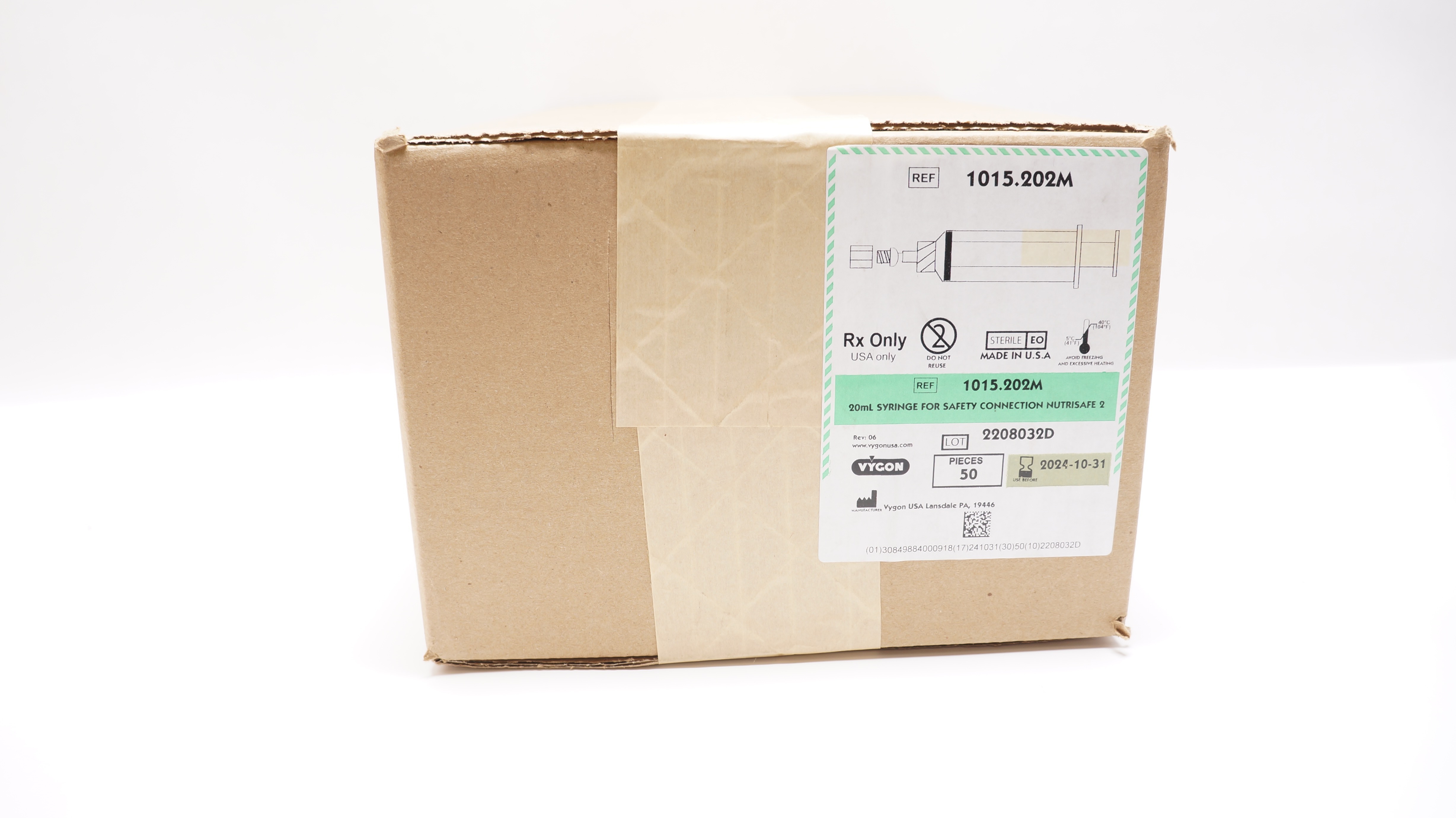 Vygon 1015.202M Nutrisafe 2 Syringe for Safety Connection 20mL - Case of 50