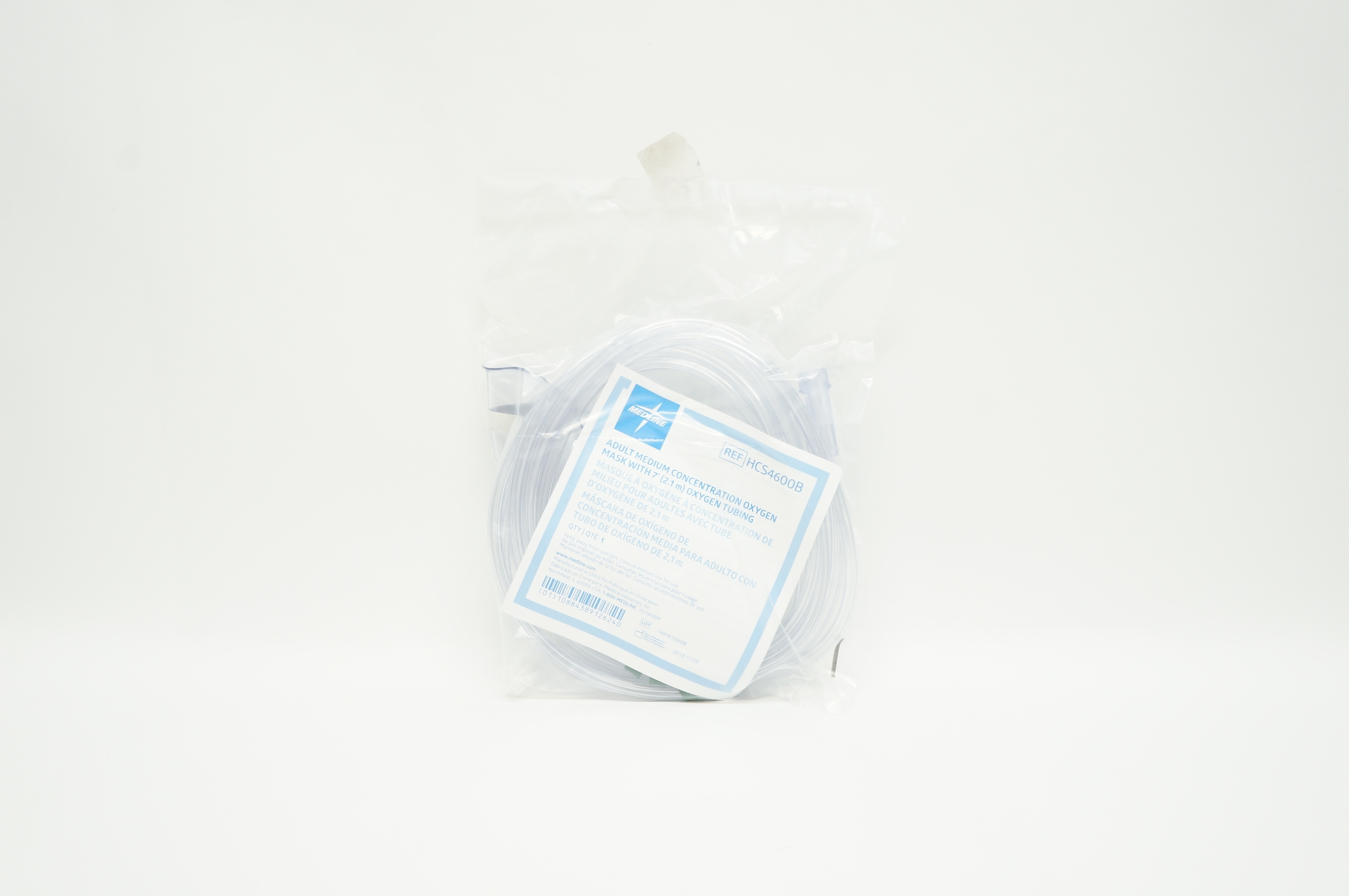 Medline HCS4600B Adult Medium Concentration Oxygen Mask with 7Ft. Oxygen Tubing