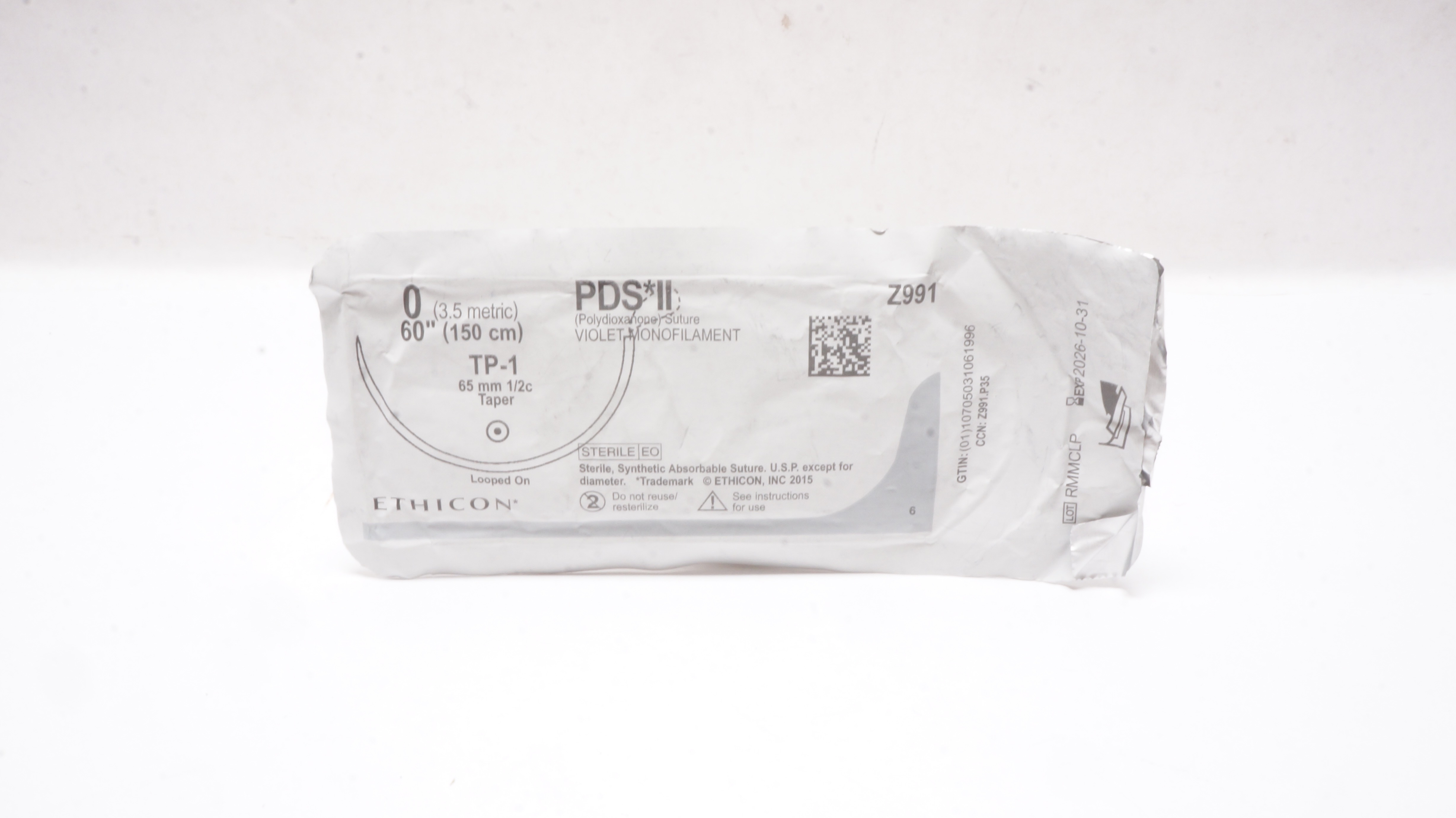 Ethicon Z991 0 PDS II Monofilament Stre TP-1 65mm 1/2c Taper 60inch