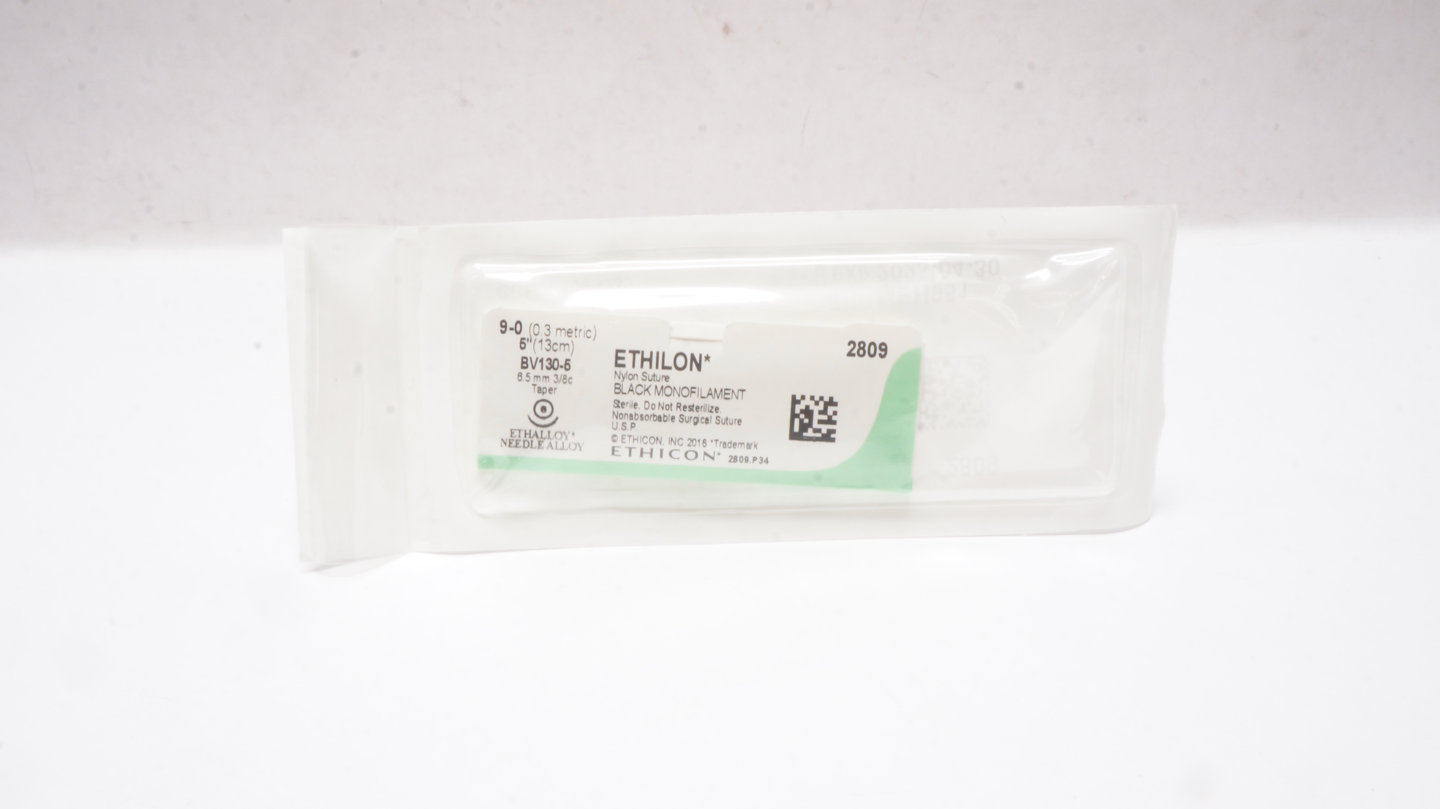 Ethicon 2809 9-0 Ethilon Nylon Stre BV130-5 3/8c 6.5mm Taper, 5inch