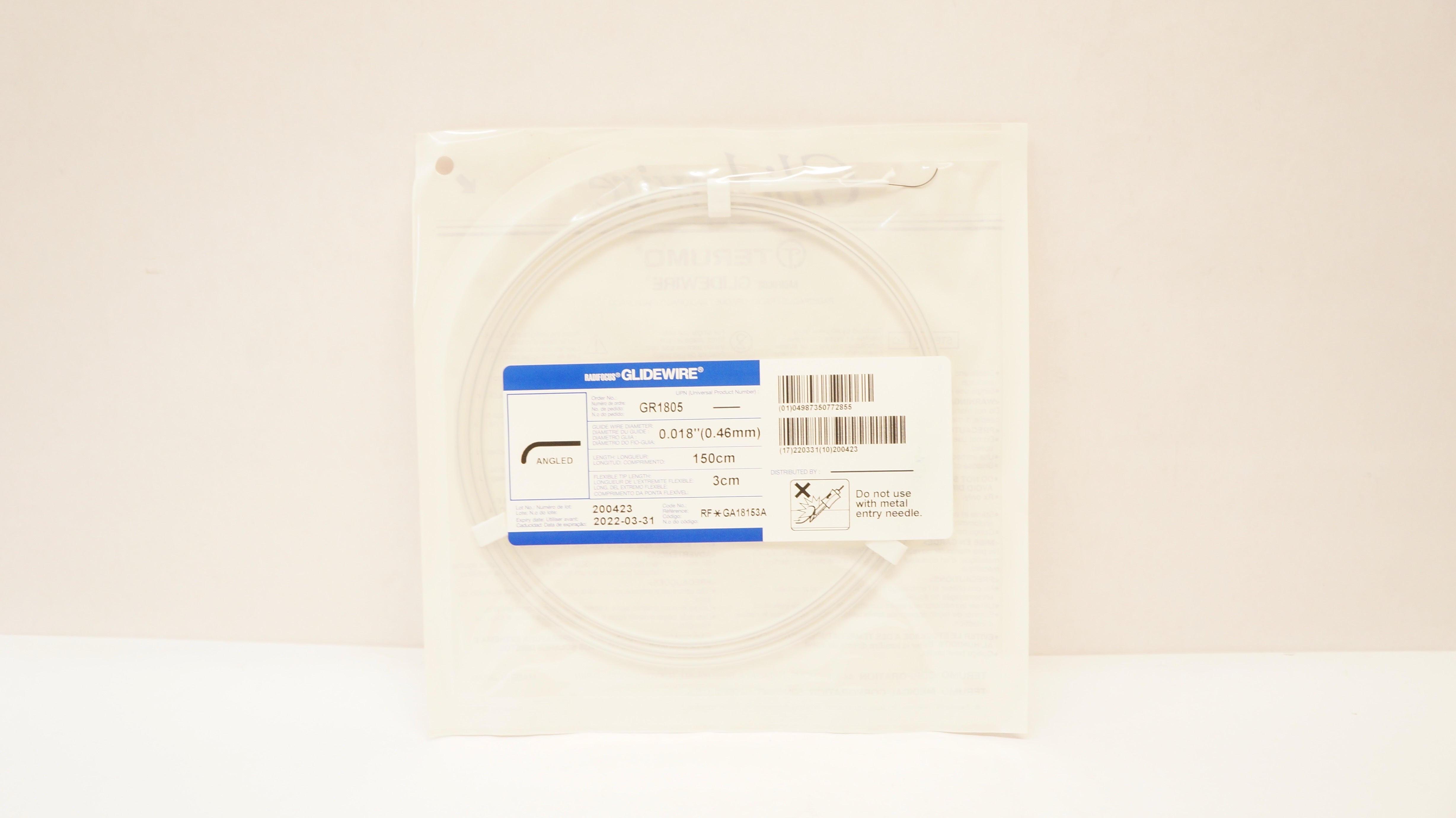 Terumo GA18153A Radifocus Glidewire Angled 0.018inch x 150cm x 3cm (x)