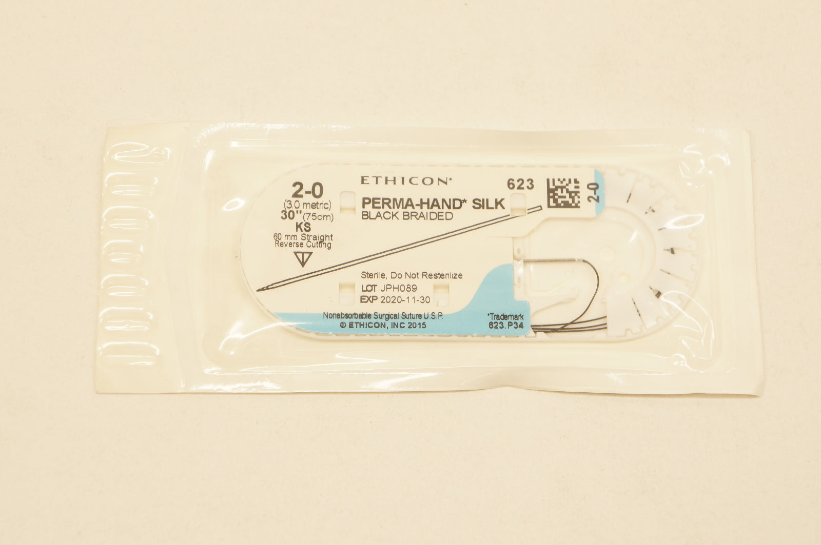 Ethicon 623 2-0 PERMA-HAND SILK, KS 60mm Straight, 30inch (x)