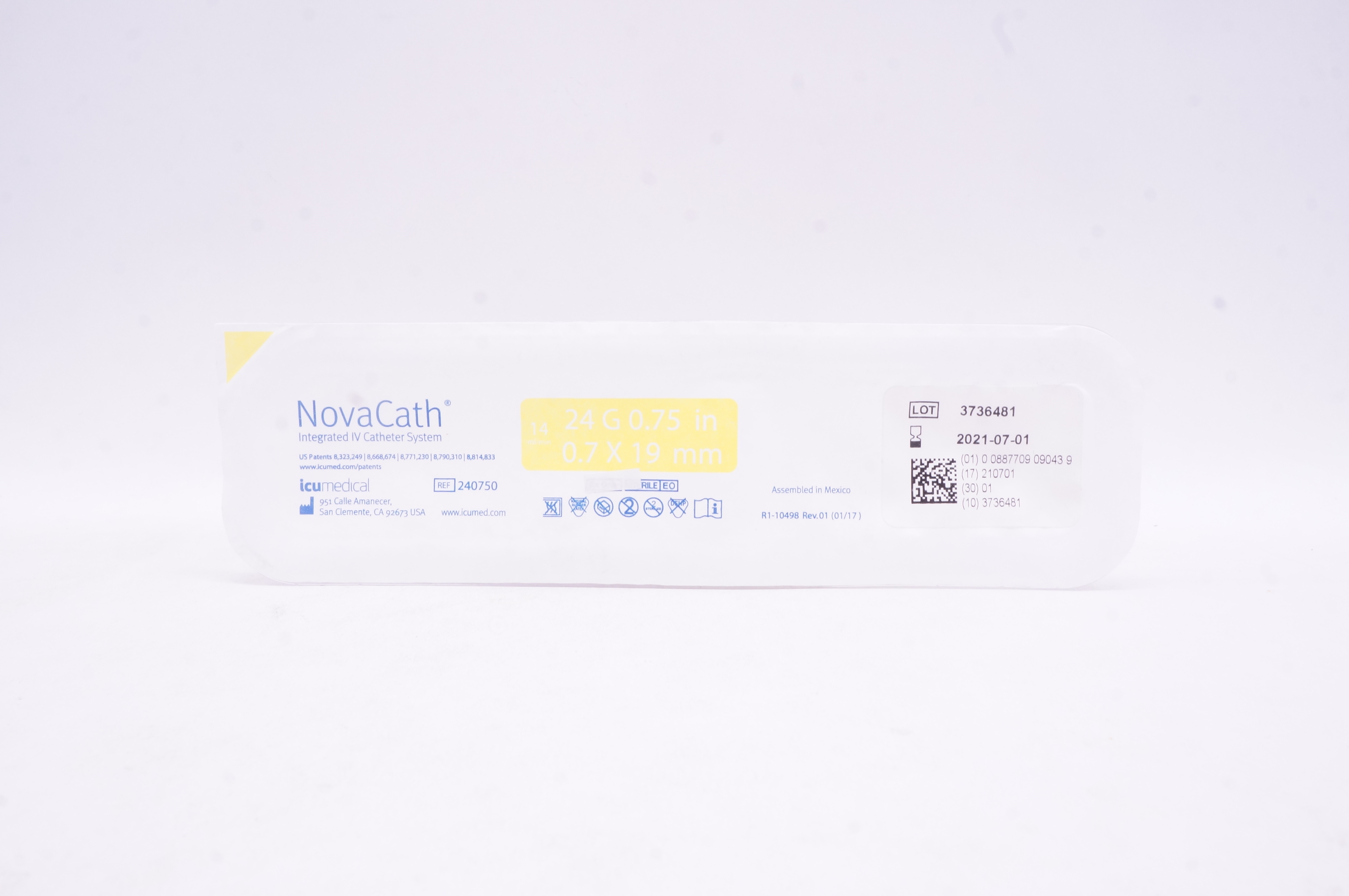ICU Medical 240750 NovaCath Integrated IV Catheter System 24G 0.75inch