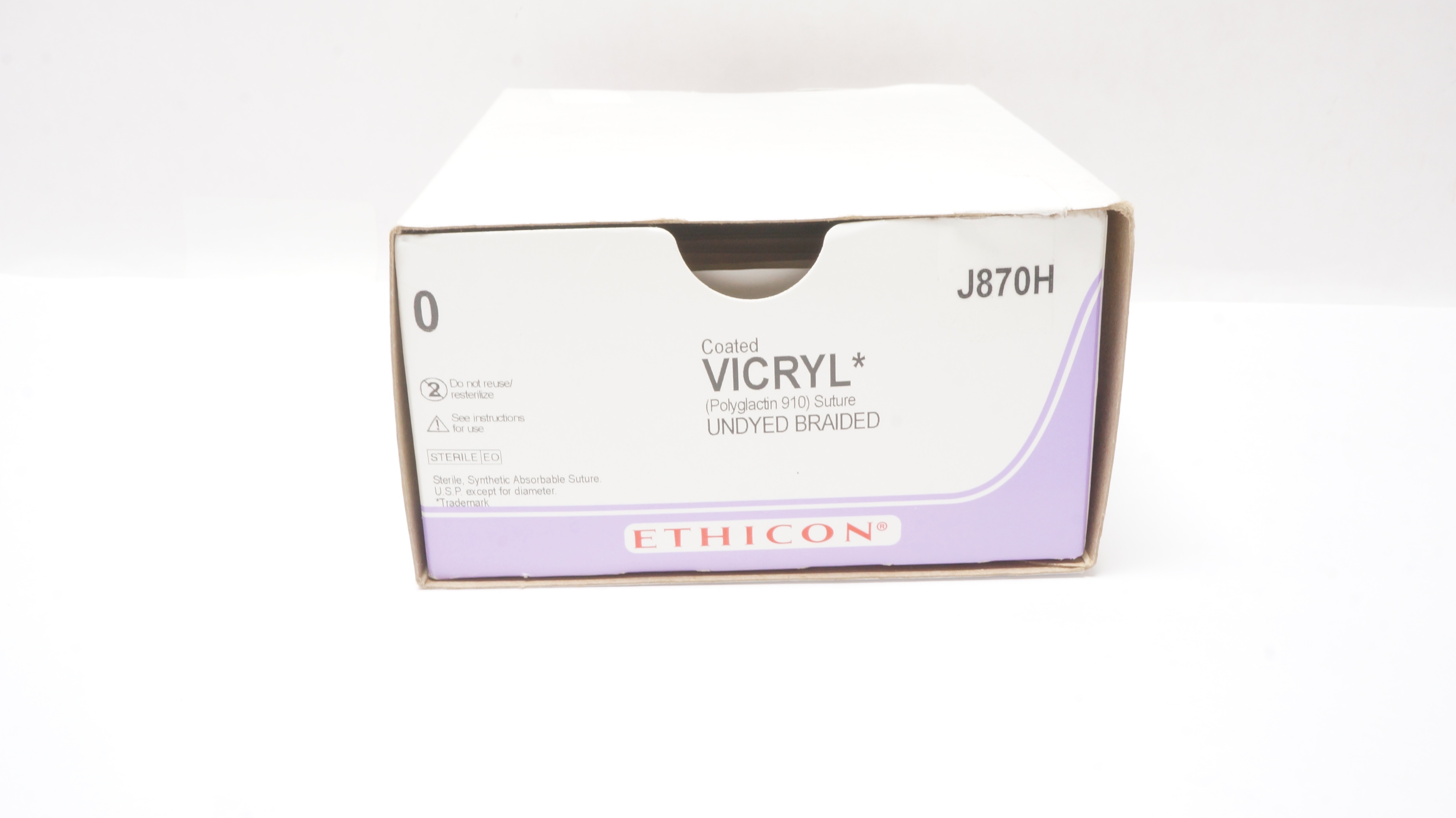 Ethicon J870H 0 Coated Vicryl Undid Braided Stre CP-2 26mm 1/2c 27In-Box of 36(x)