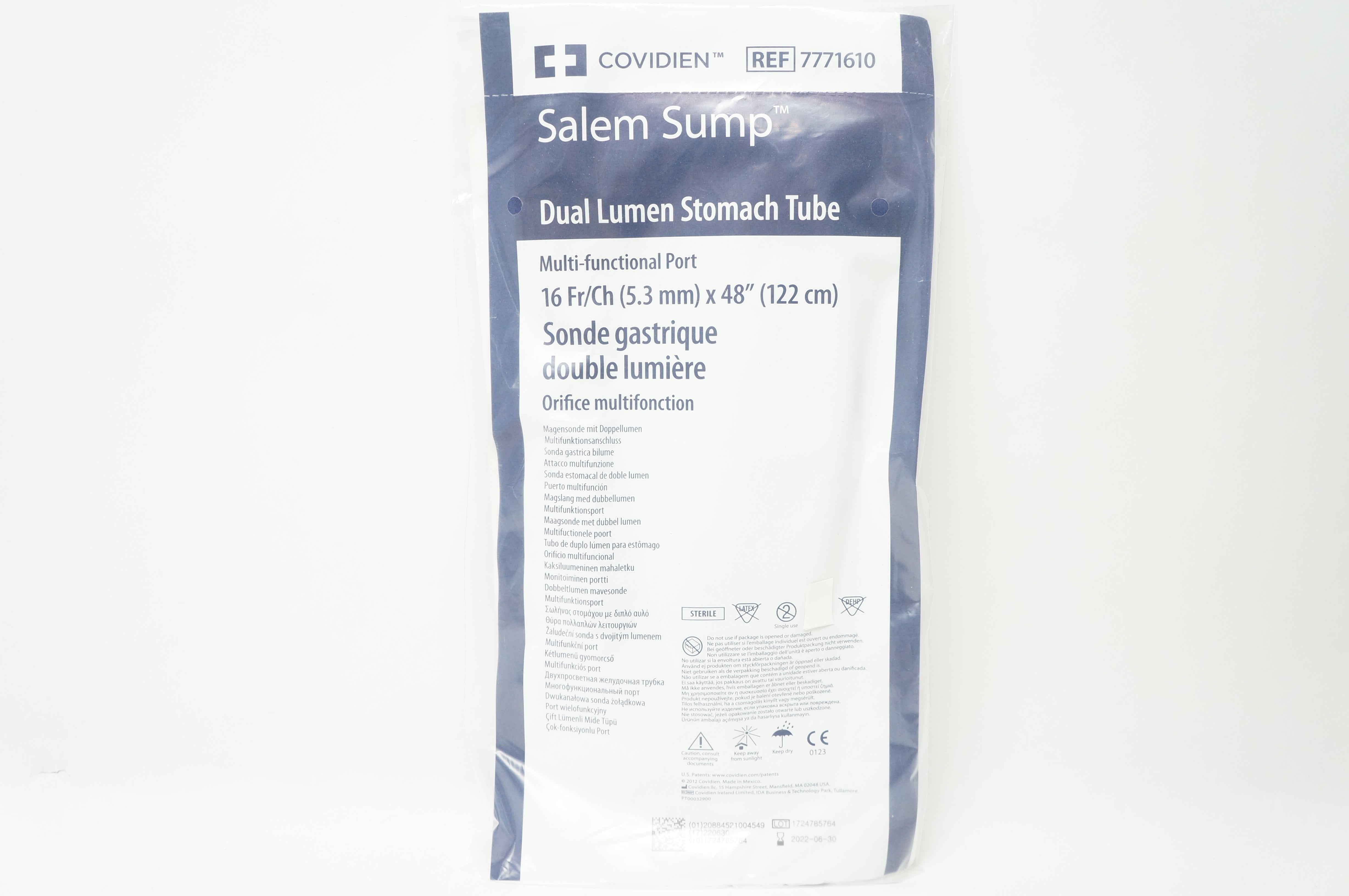 Covidien 7771610 Salem Sump Dual Lumen Stomach Tube 16Fr x 48inch (x)