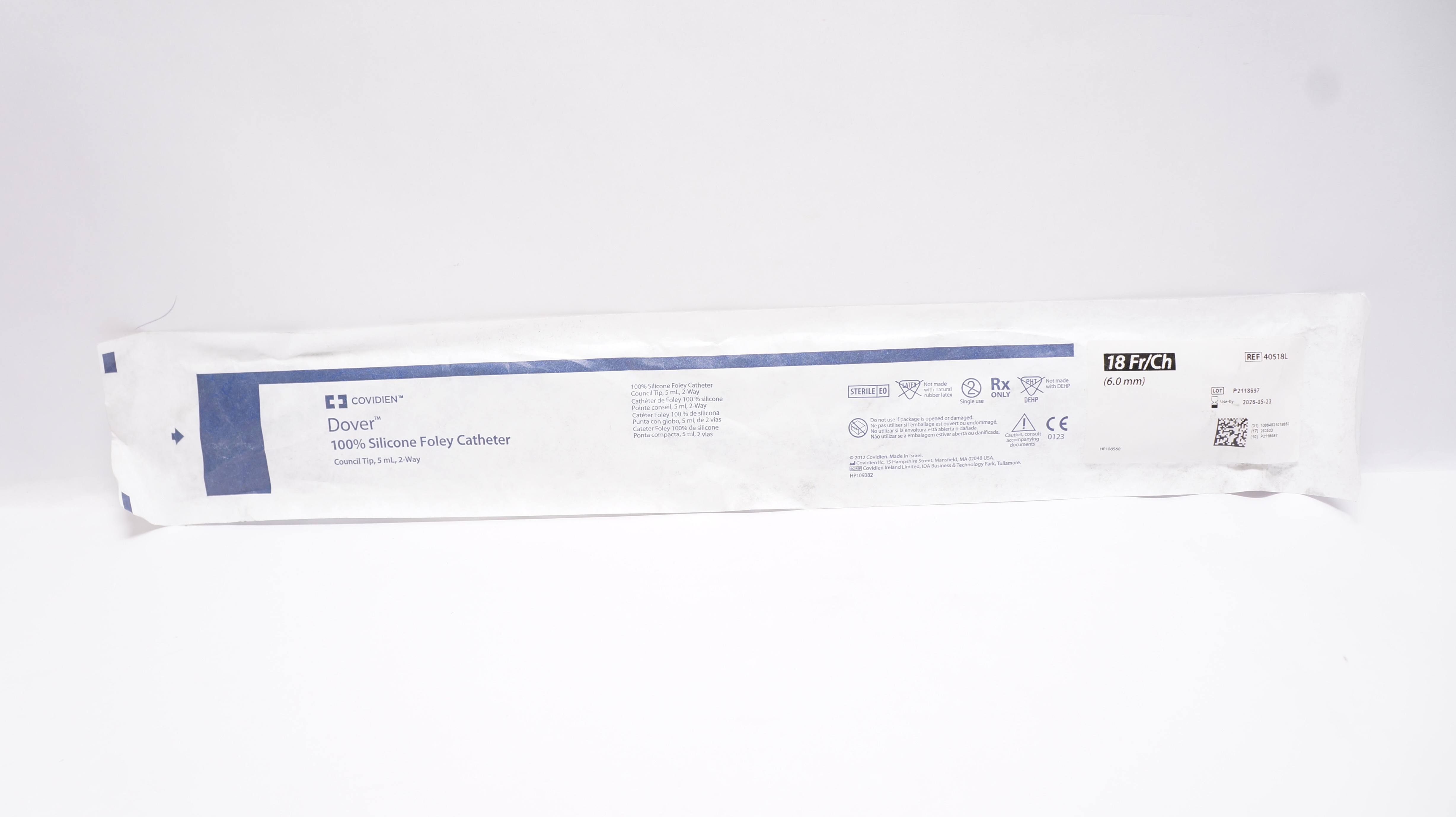 Covidien 40518L Dover 100% Silicone Foley Cath. Council Tip, 5ml 2-Way 18Fr/Ch