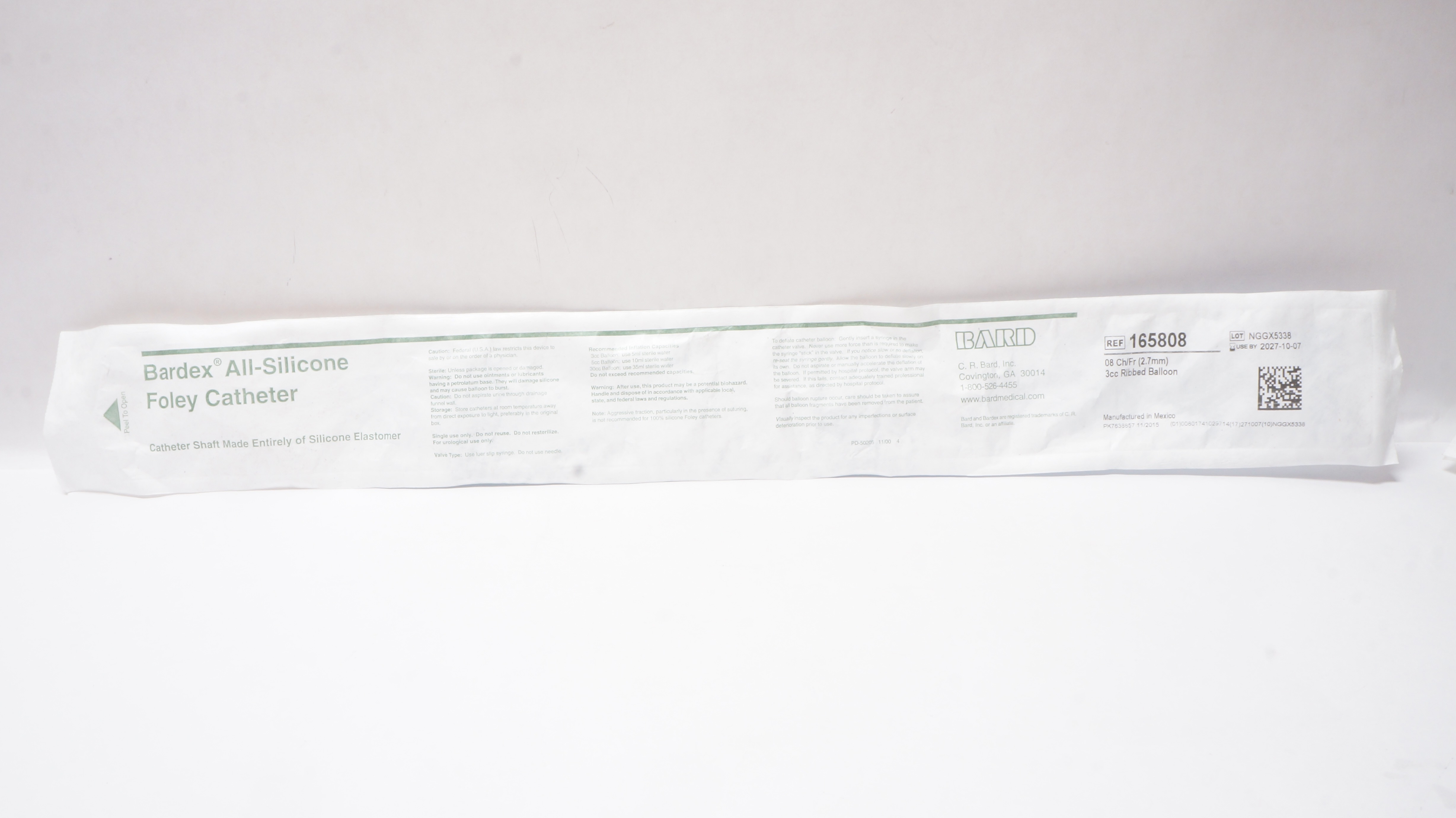 Bard 165808 Bardex All-Silicone Foley Cath. Ribbed Balloon 08Fr 3cc