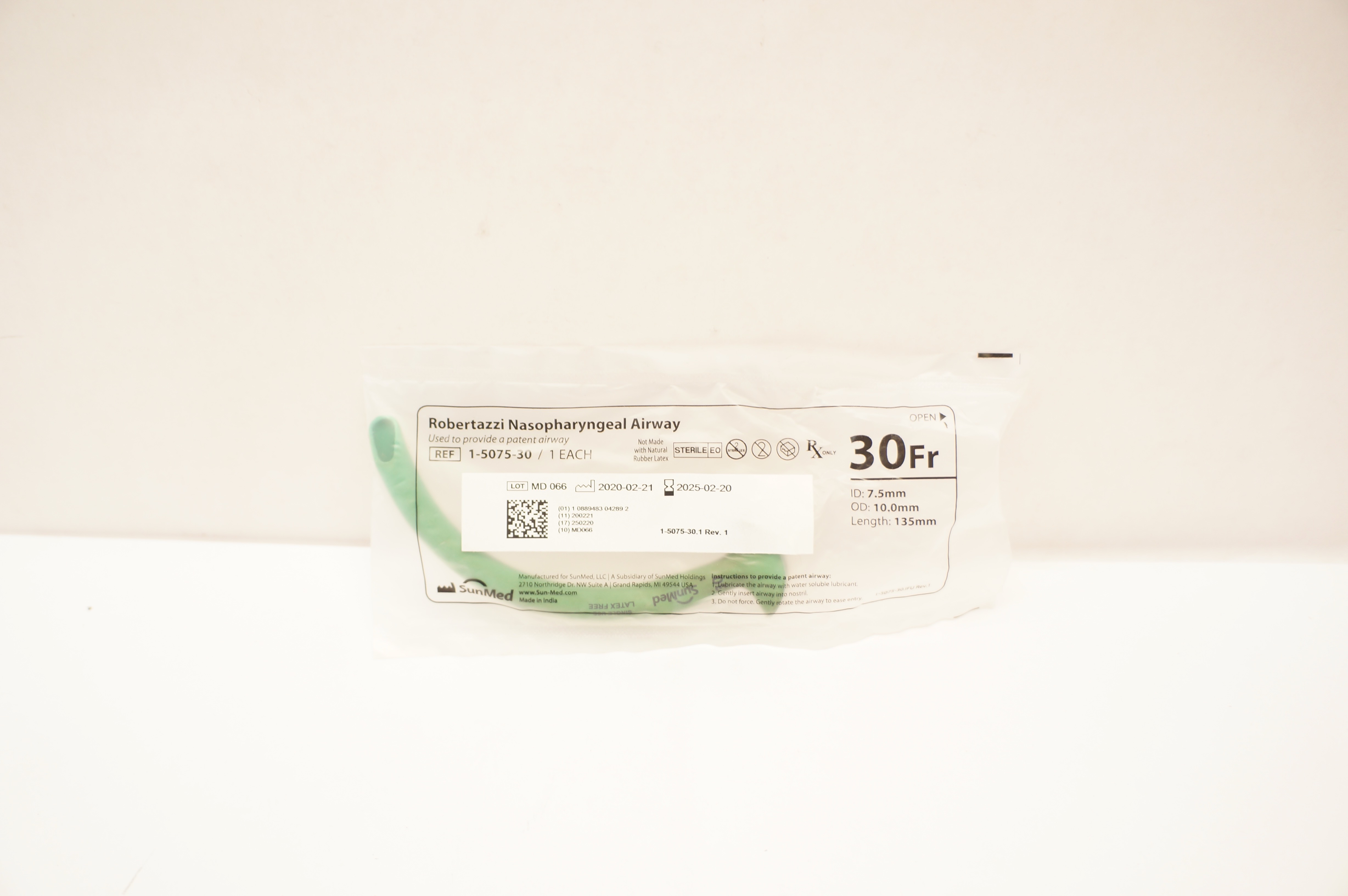 SunMed 1-5075-30 Robertazzi Nasopharyngeal Airway 30Fr x 7.5ID x 10.0OD x 135mm