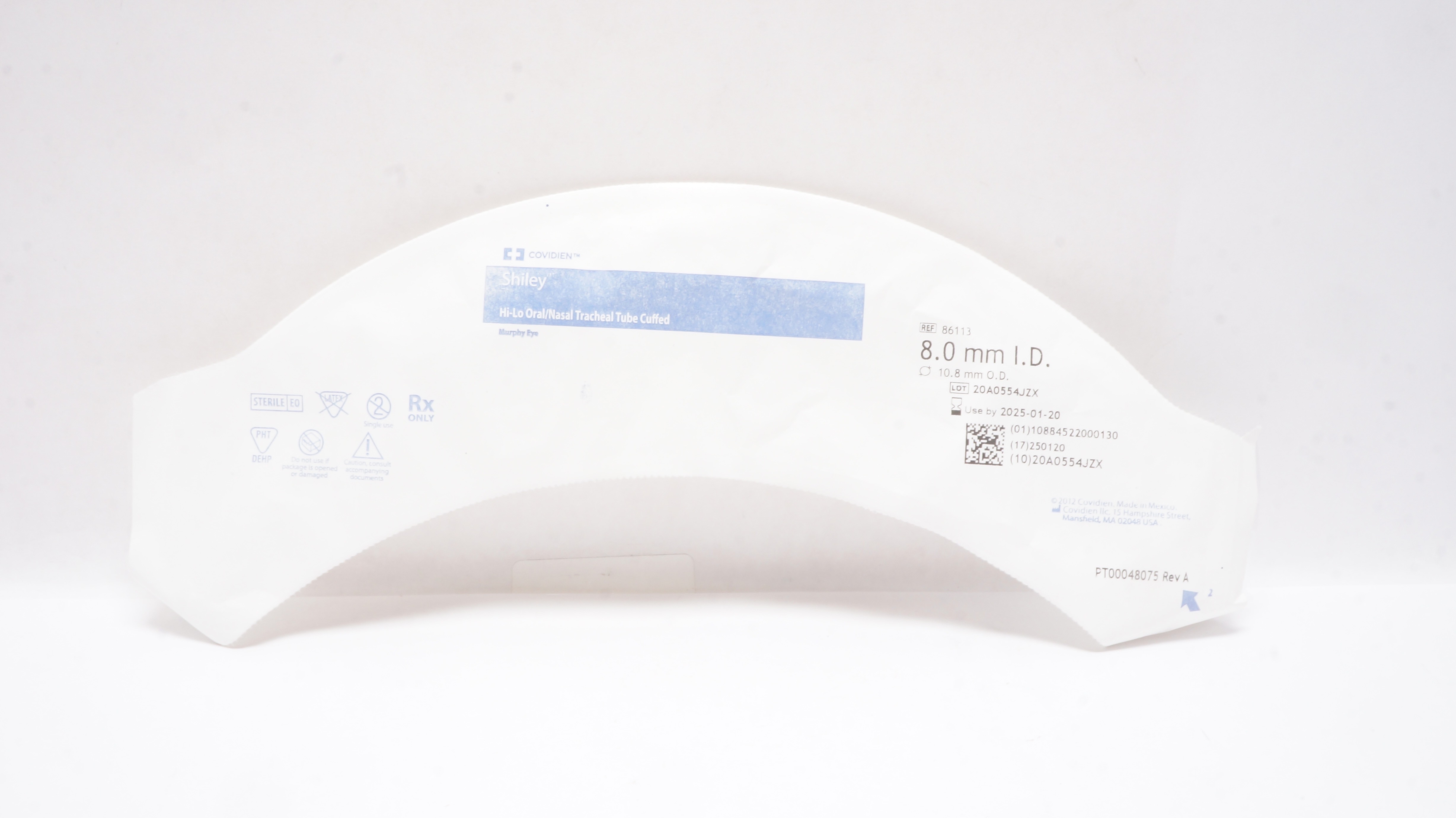 Covidien 86113 Shiley Hi-Lo Oral/Nasal Tracheal Tube Cuffed 8.0ID x 10.8mm OD
