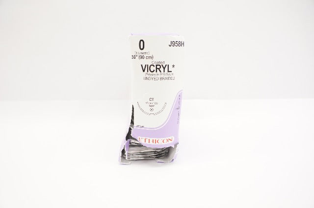 Ethicon J958H 0 Vicryl Polyglactin 910 Stre Ct 40mm 1/2c Taper, 36inch - Box of 34