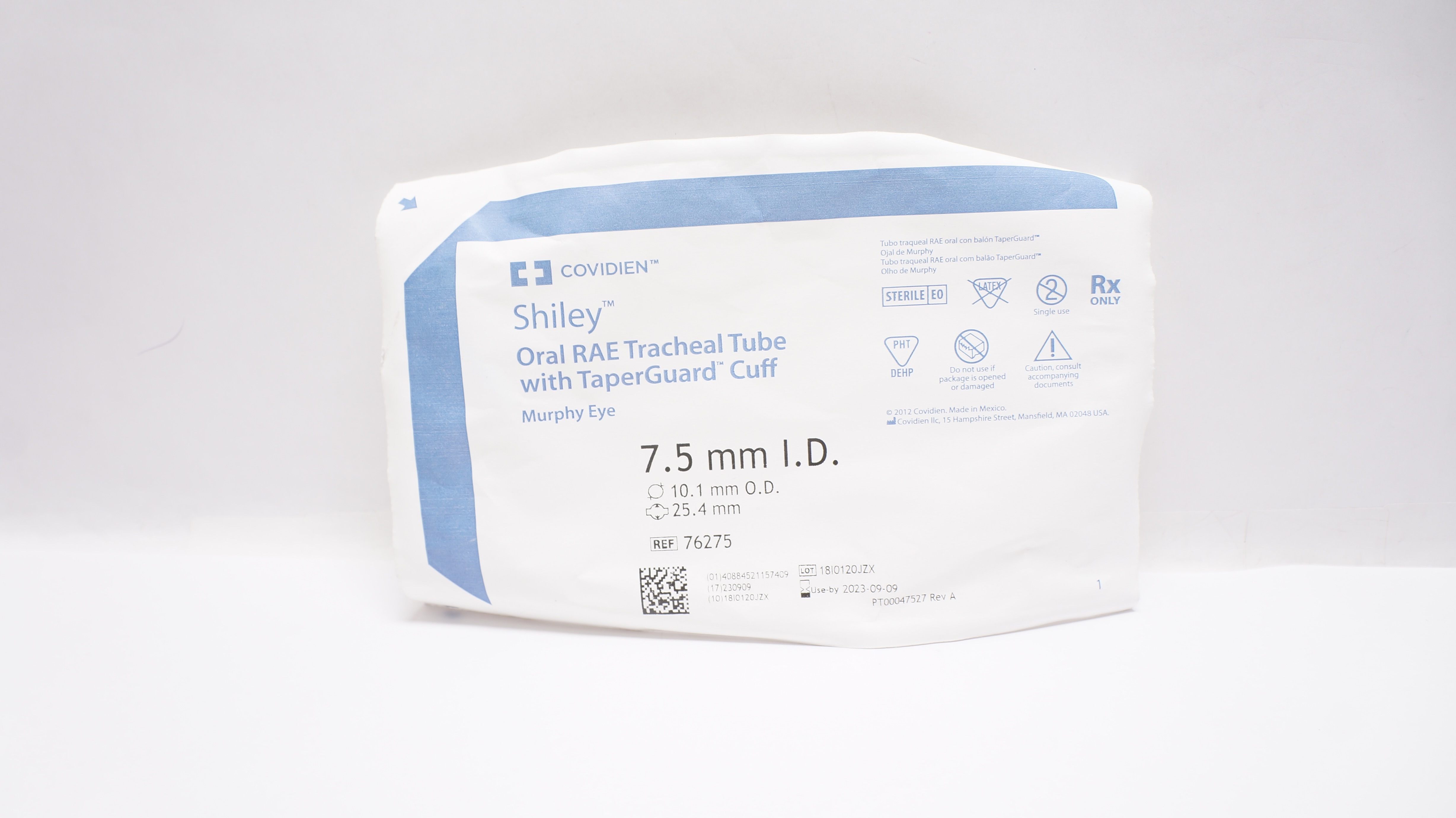 Covidien 76275 Shiley Oral RAE Tracheal Tube 7.5mm ID, 10.1mm OD (x)