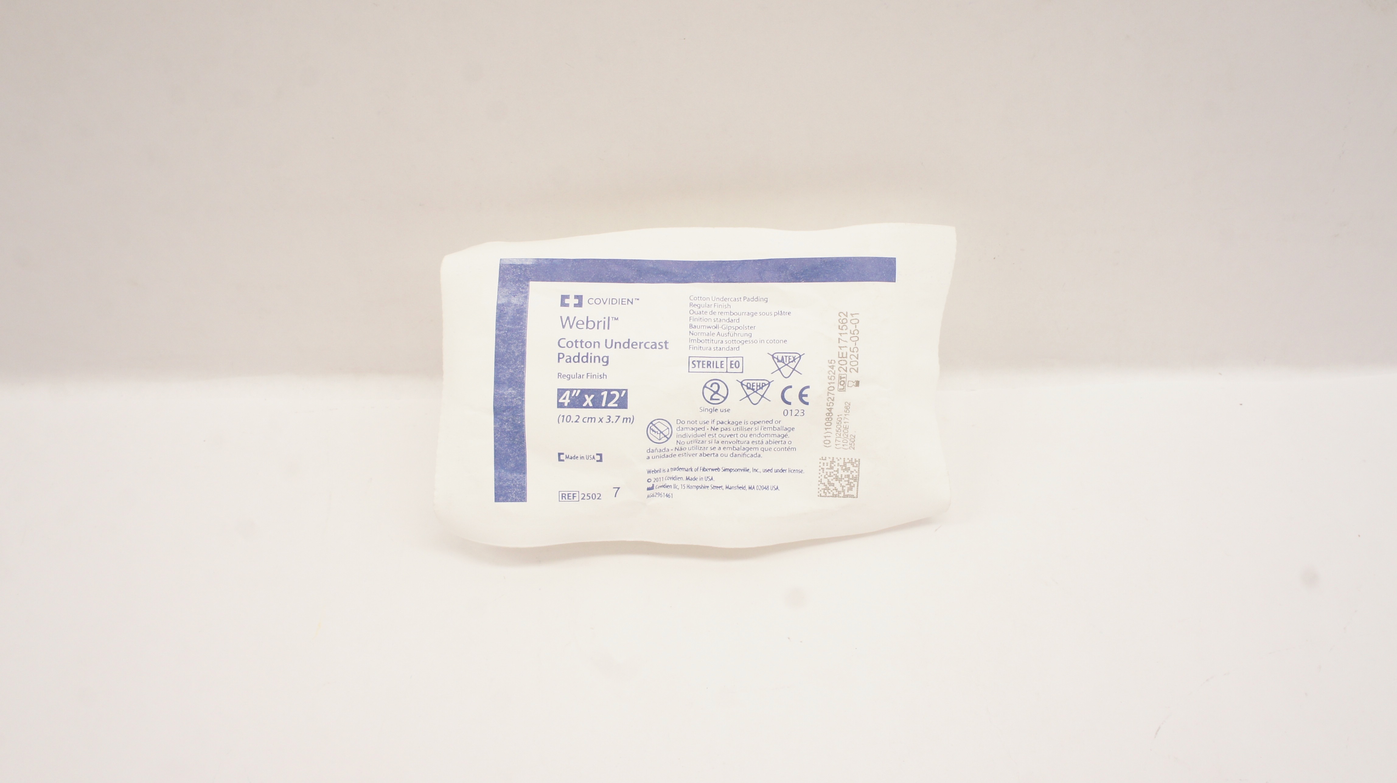 Covidien 2502 Webril Cotton Undercast Padding Regular Finish 4inch x 12 Ft.