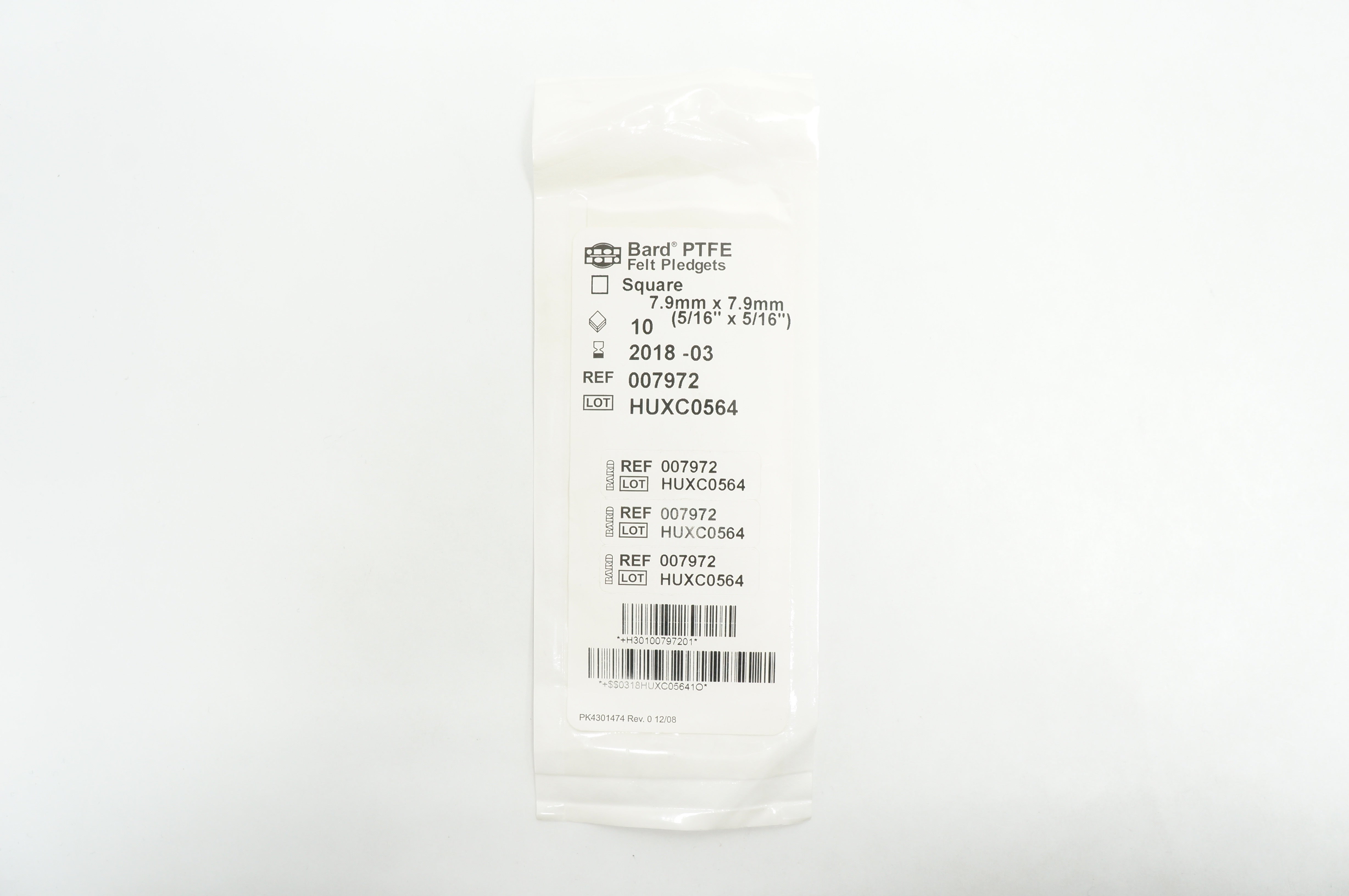 Bard 007972 PTFE Felt Pledgets, Square, 5/16inch x 5/16inch (x) - Pack of 10