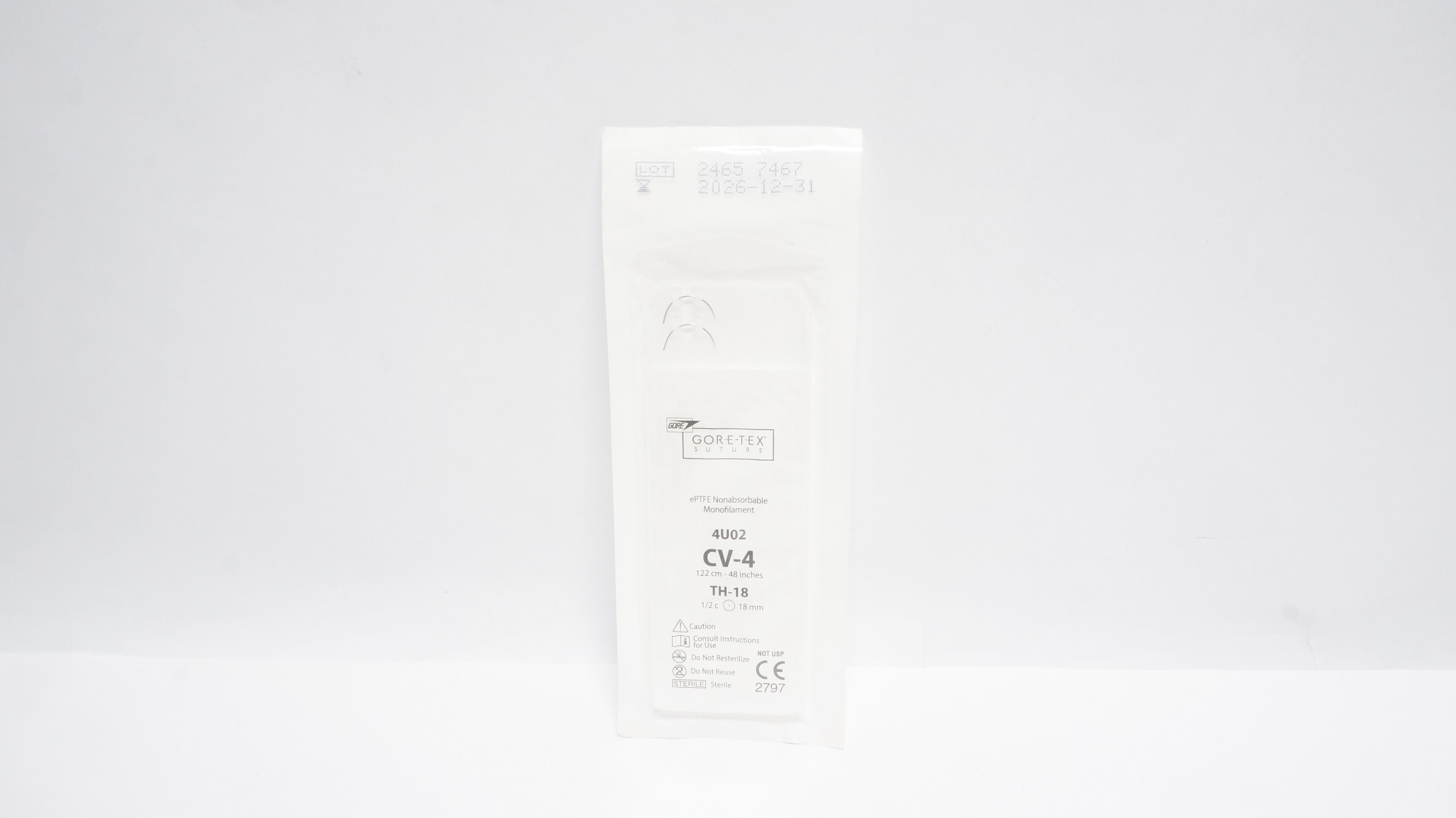Gore 4U02 CV-4 ePTFE Nonabsorbable Monofilament, TH-18, 1/2c 18mm, 48inch