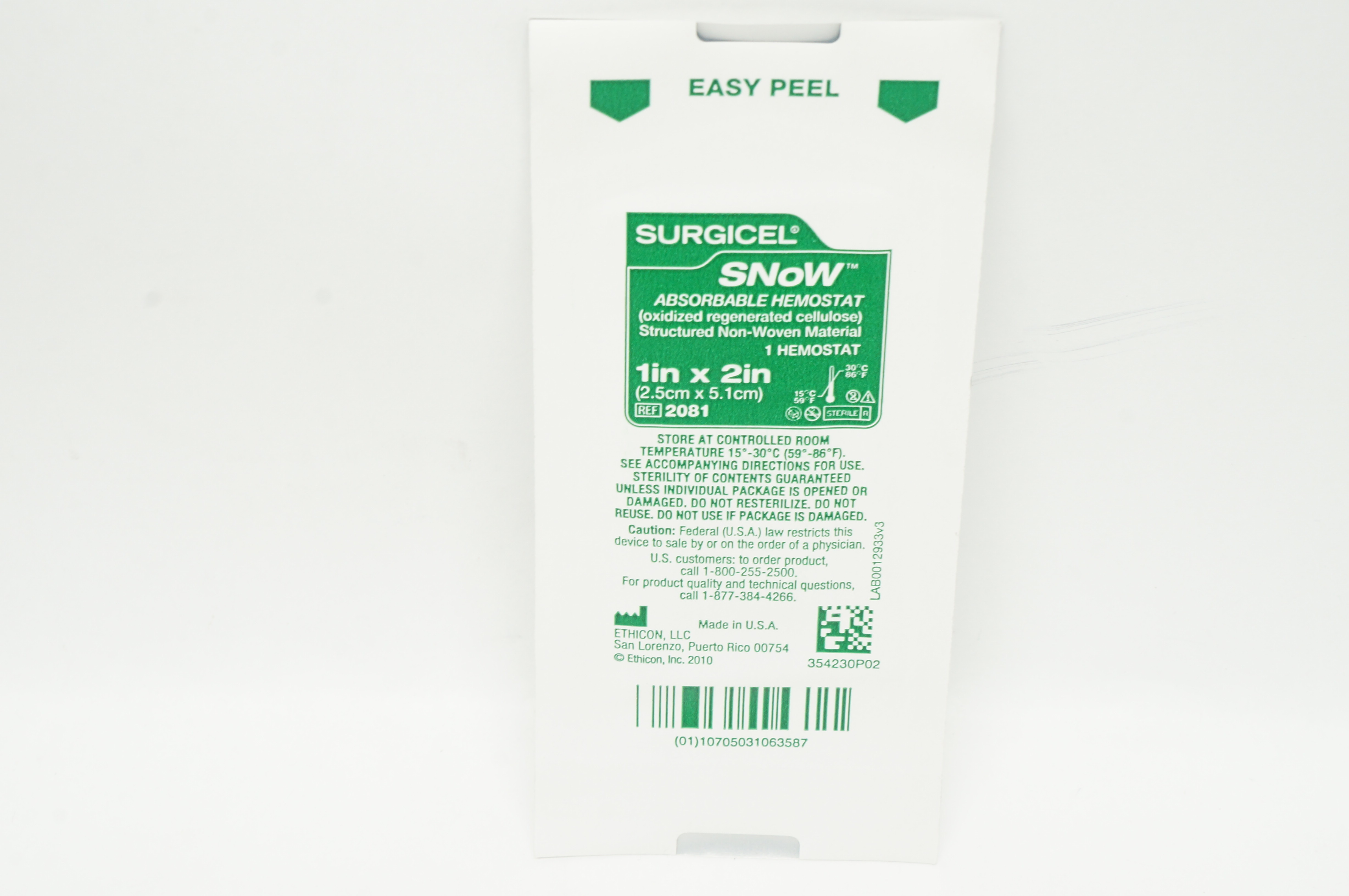 Ethicon 2081 Surgicel SNoW Absorbable Hemostat 1 inch x 2 inch  (x)