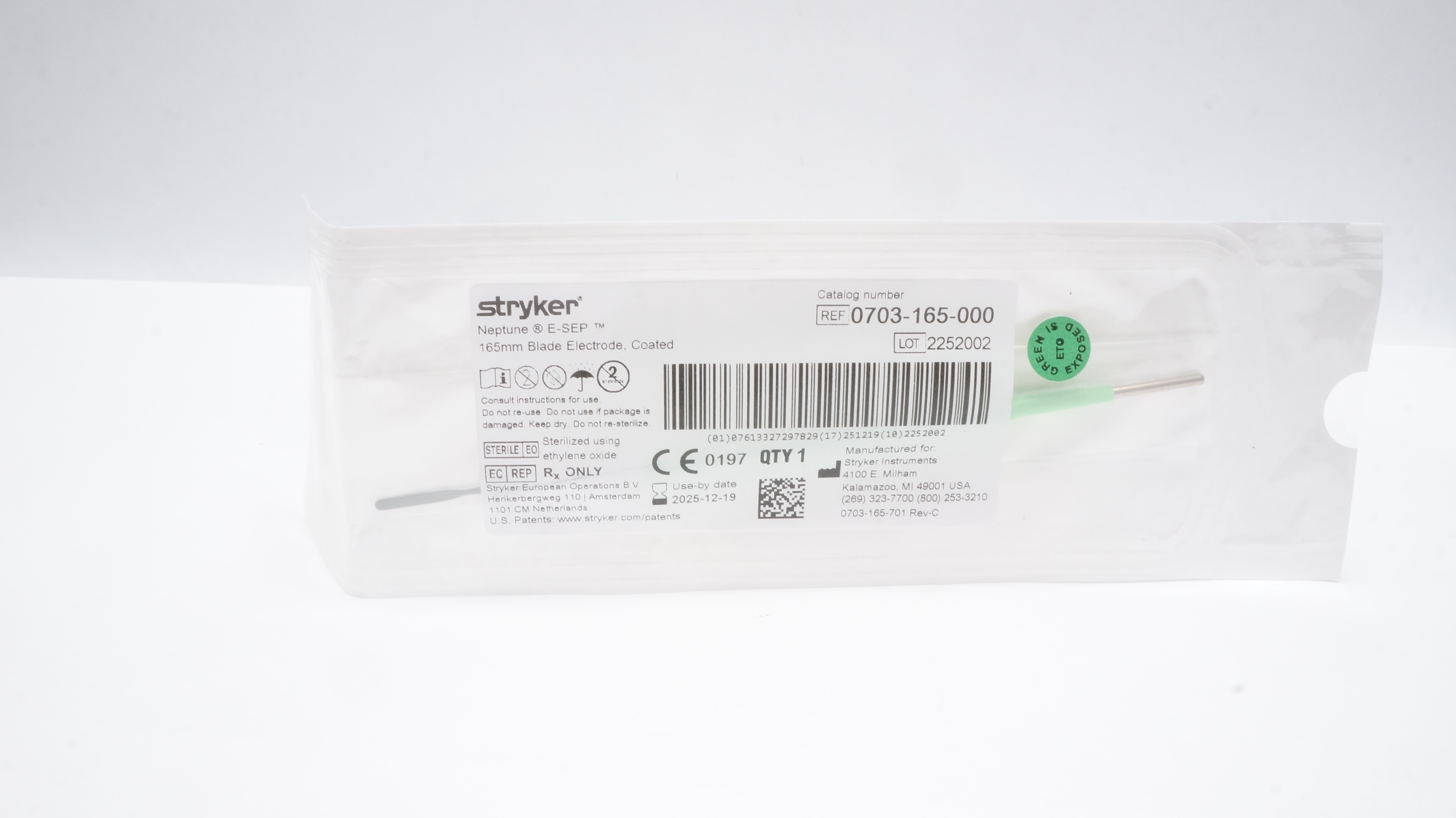Stryker 0703-165-000 Neptune E-SEP 165mm Blade Electrode Coated