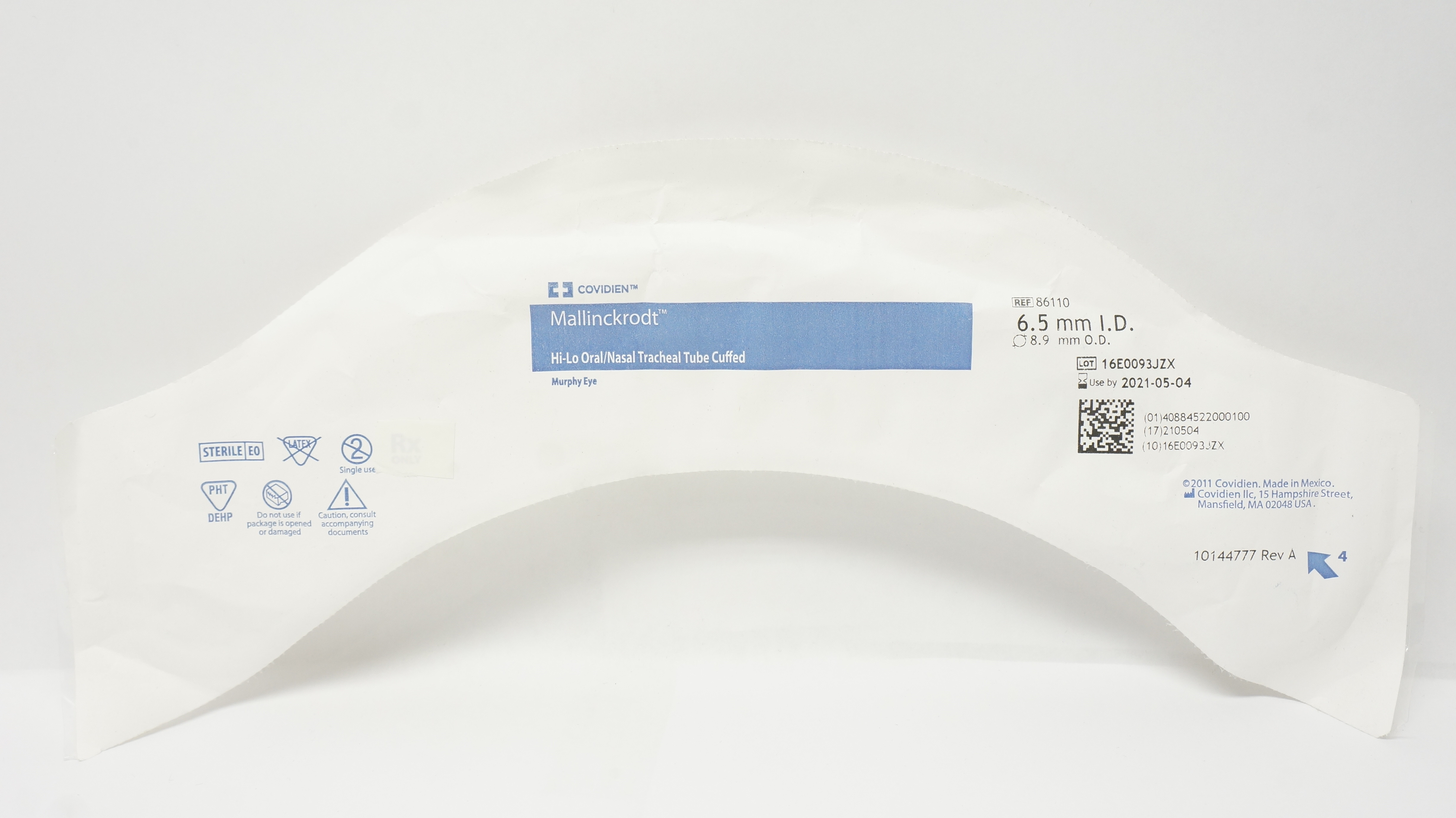 Covidien 86110 Mallinckrodt Hi-Lo Oral/Nasal Tracheal Tube Cuffed 6.5 x8.9mm (x)