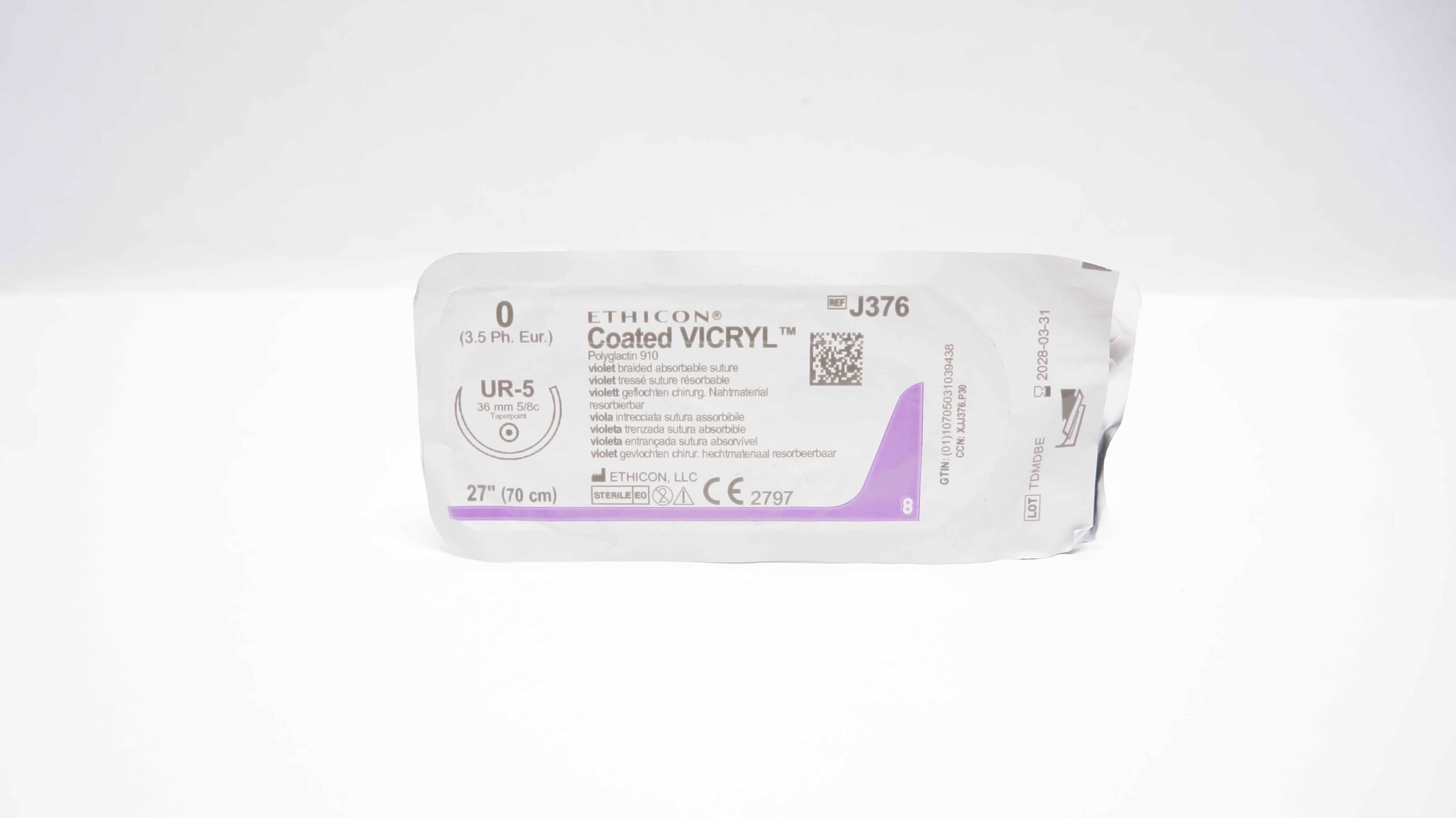 Ethicon J376 0 Coated VICRYL Polyglactin Stre UR-5 36mm 5/8c Taperpoint, 27inch