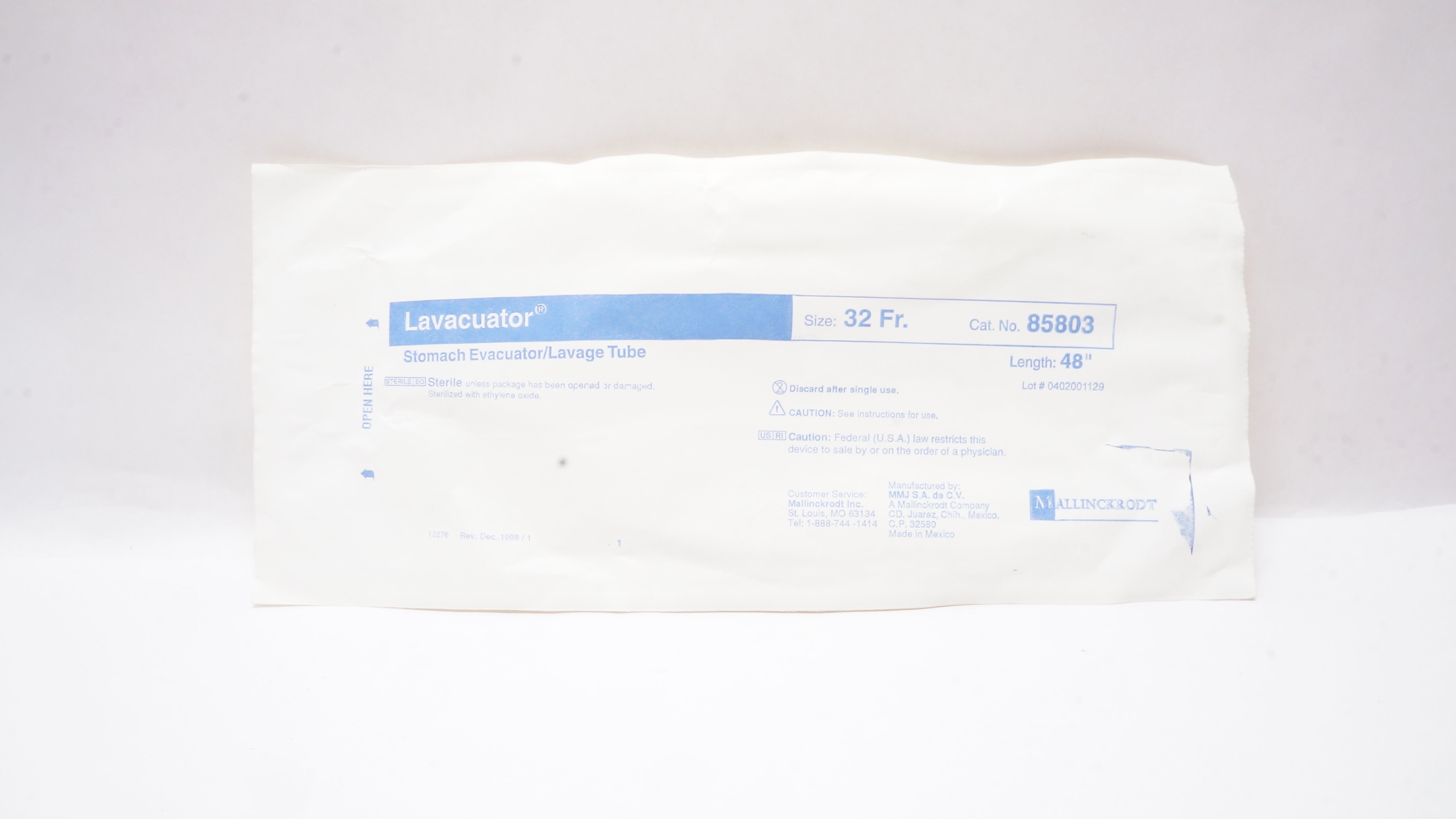 Mallinckrodt 85803 lavacuator Stomach Evacuator/Lavage Tube