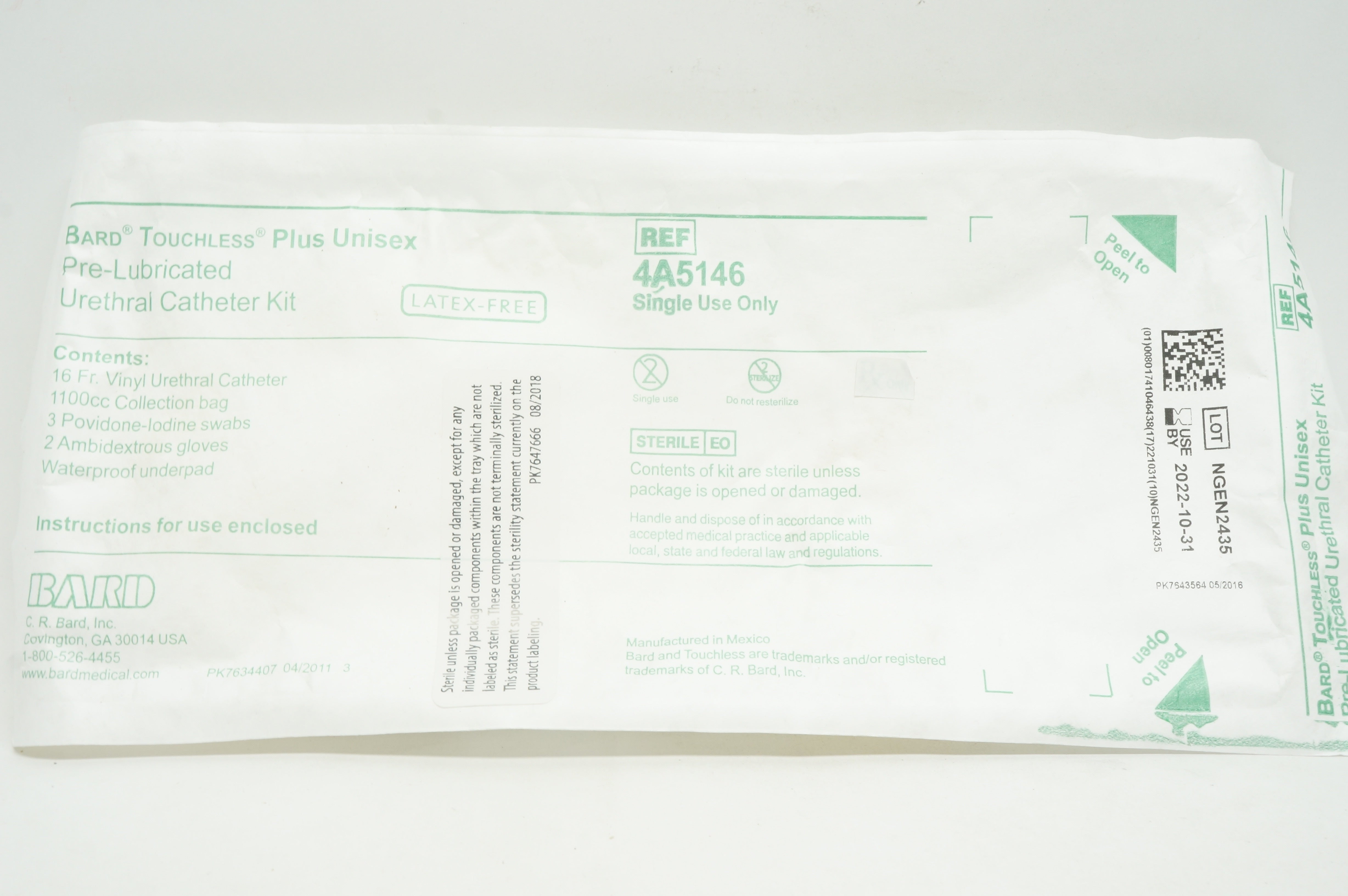 Bard 4A5146 Touchless Plus Unisex Pre-Lubricated Vinyl Urethral Cath. Kit