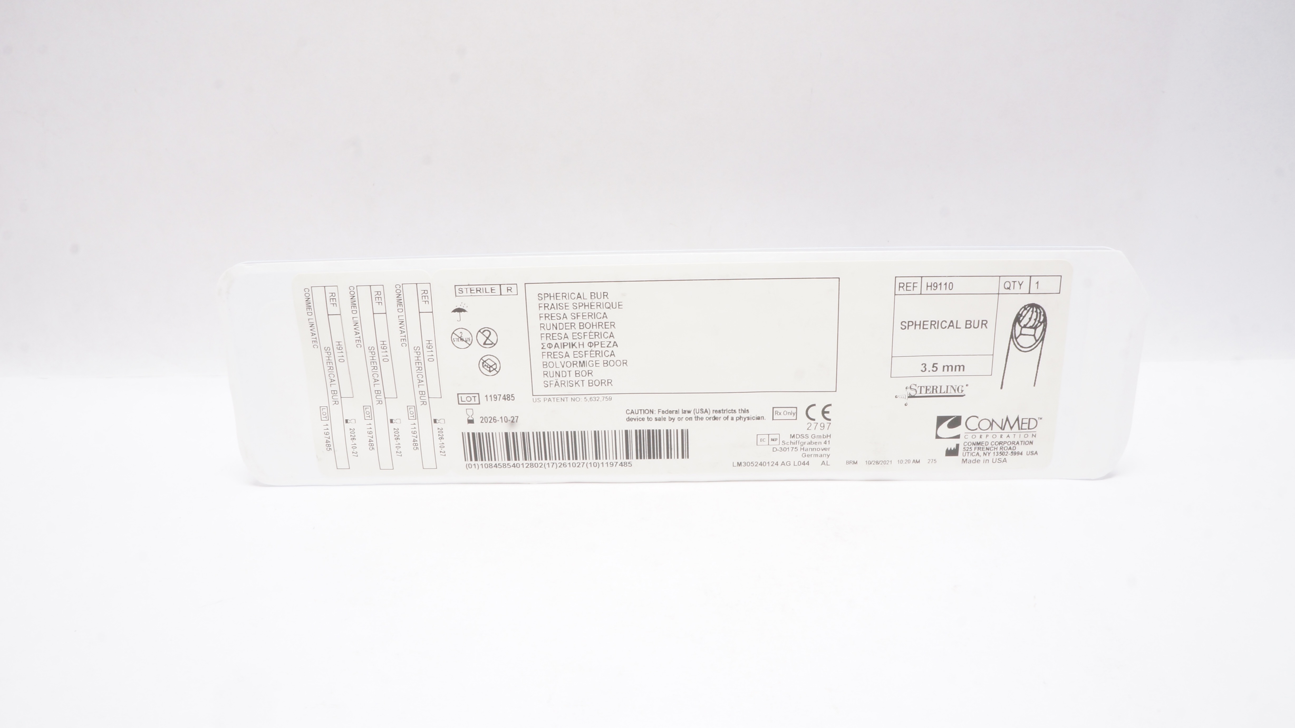 ConMed H9110 Sterling, Spherical Bur 3.5mm
