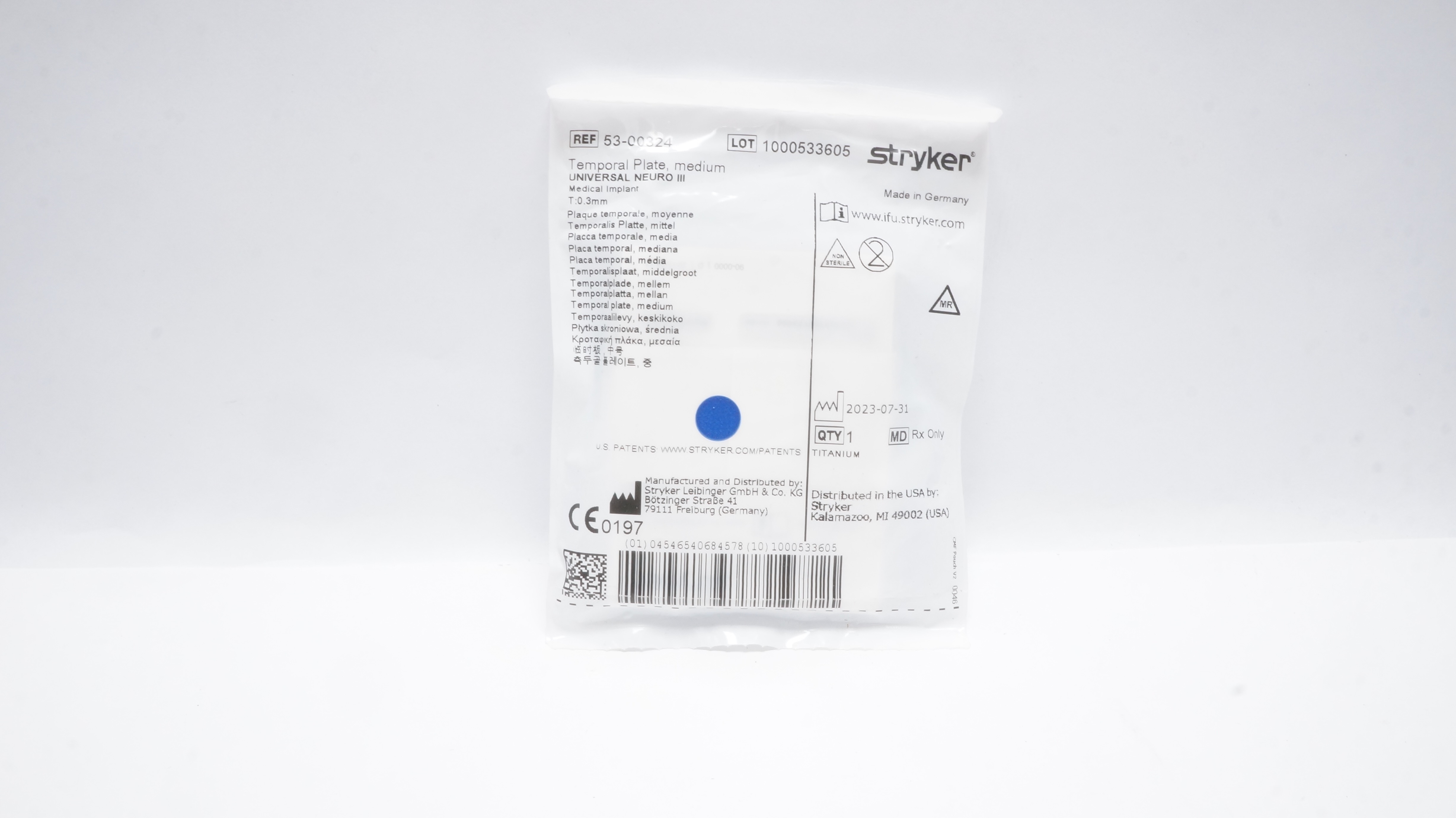 Stryker 53-00324 Universal Neuro III, Temporal Plate, Medium