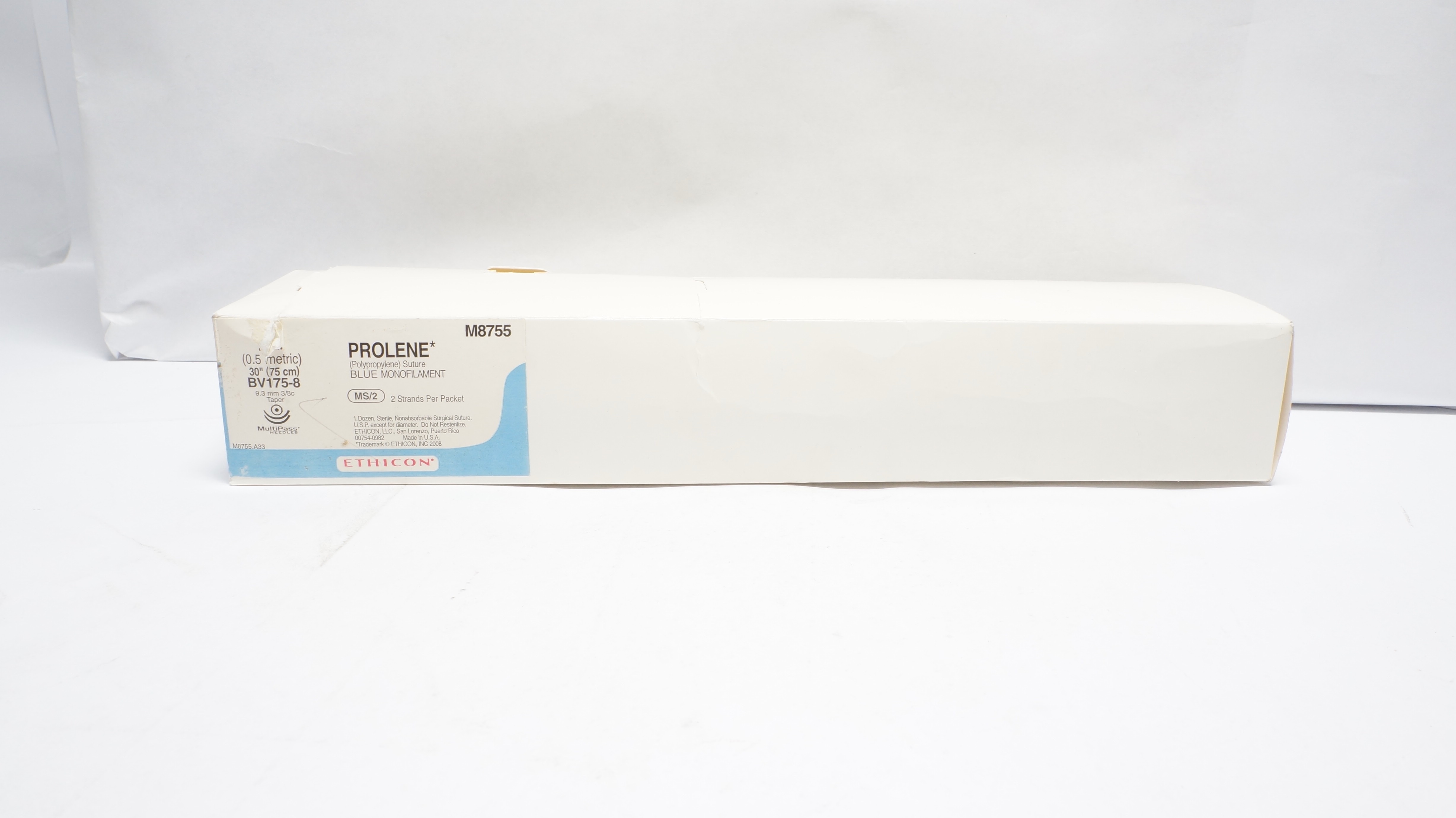 Ethicon EPM8755 7-0 Prolene Blue 2 x 30inch Stre, 9.3mm BV175-8 Ndle(x)-Box of 12
