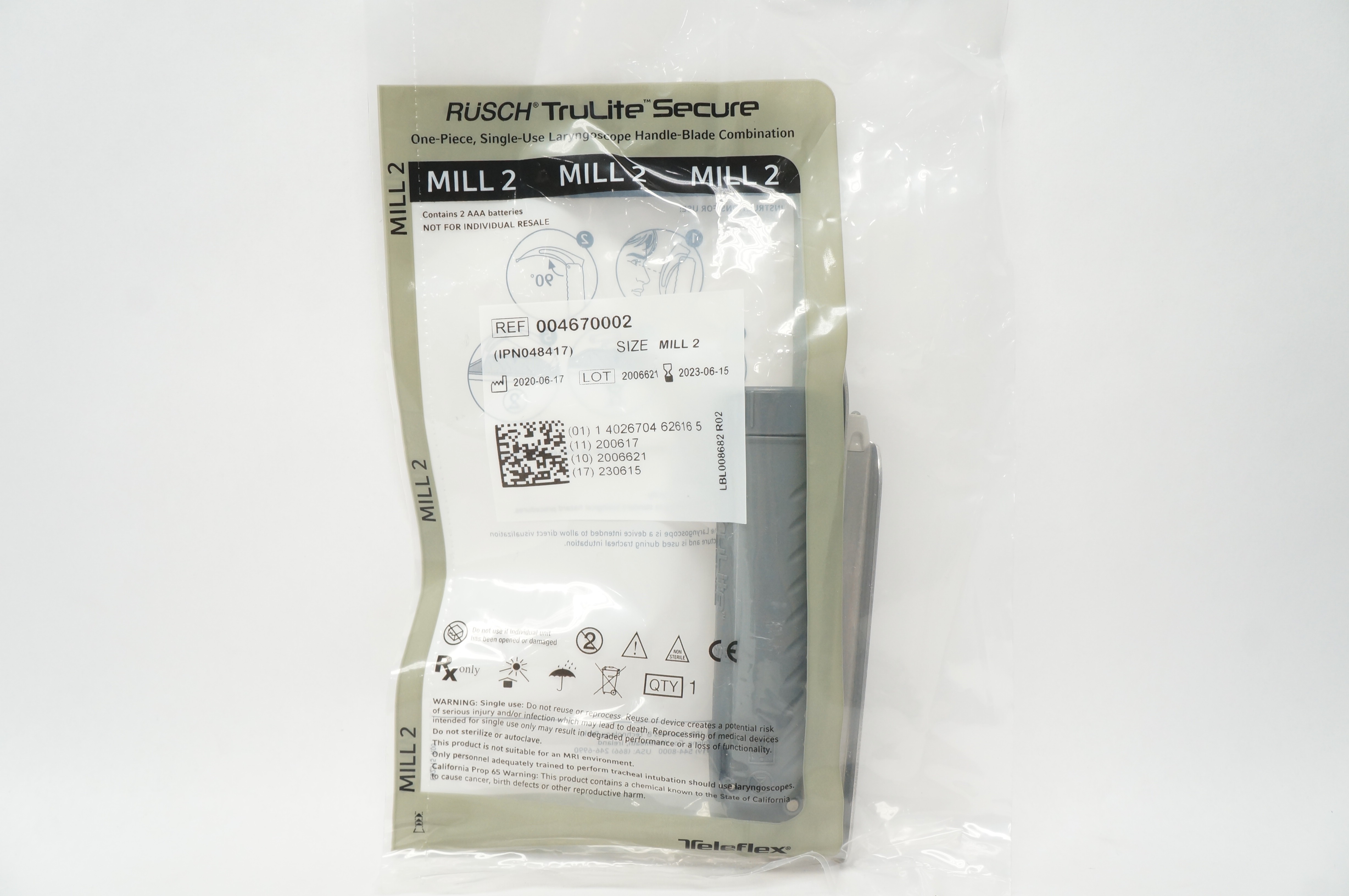 Teleflex 004670002 Rusch Secure Laryngoscope Handle-Blade Combination MILL 2(x)