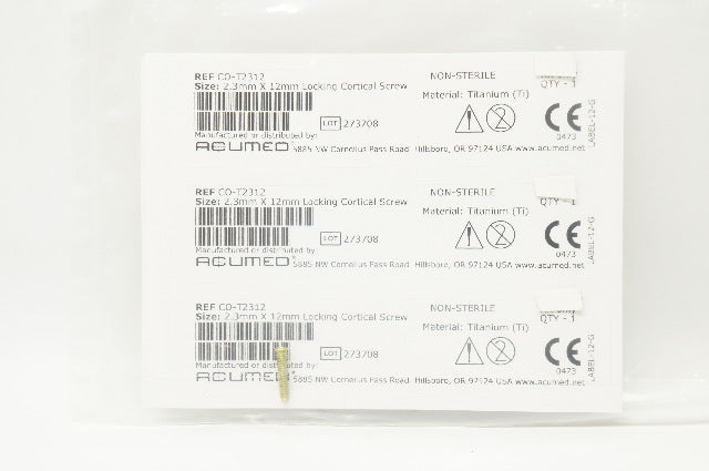Acumed CO-T2312 Congruent Plate System 2.3mm x 12mm Locking Cortical Screw