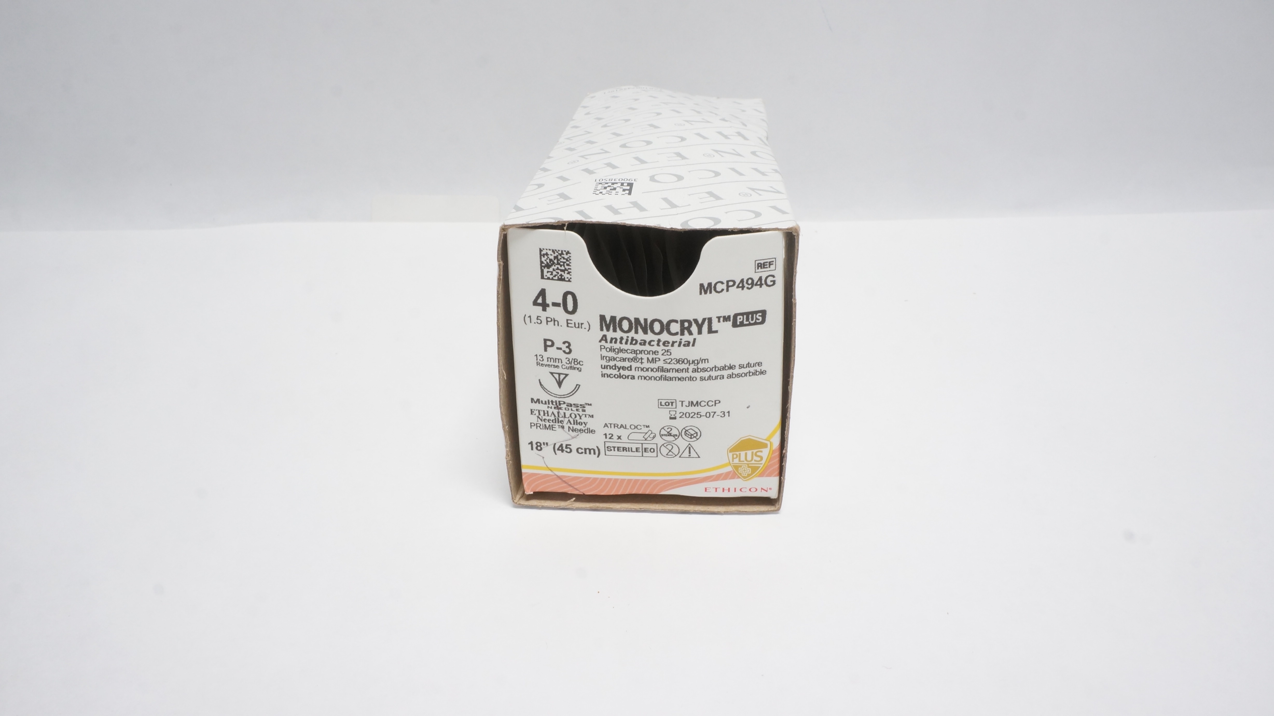 Ethicon MCP494G 4-0 MONOCRYL Stre P-3 13mm 3/8c ReverseCutting 18in(x)-Box of 12