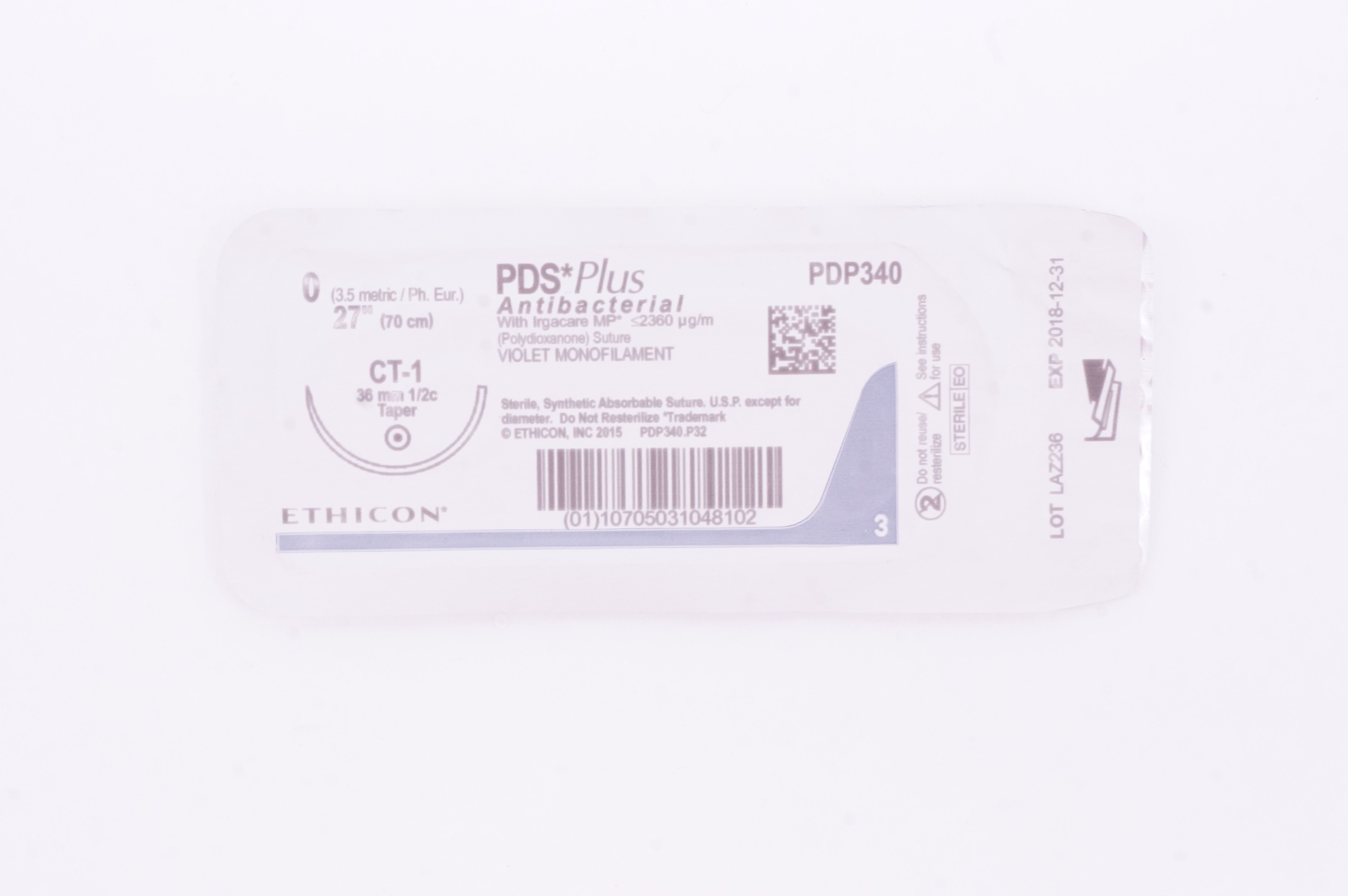 Ethicon PDP340 0 PDS Plus CT-1, 36mm 1/2c Taper,  27inch