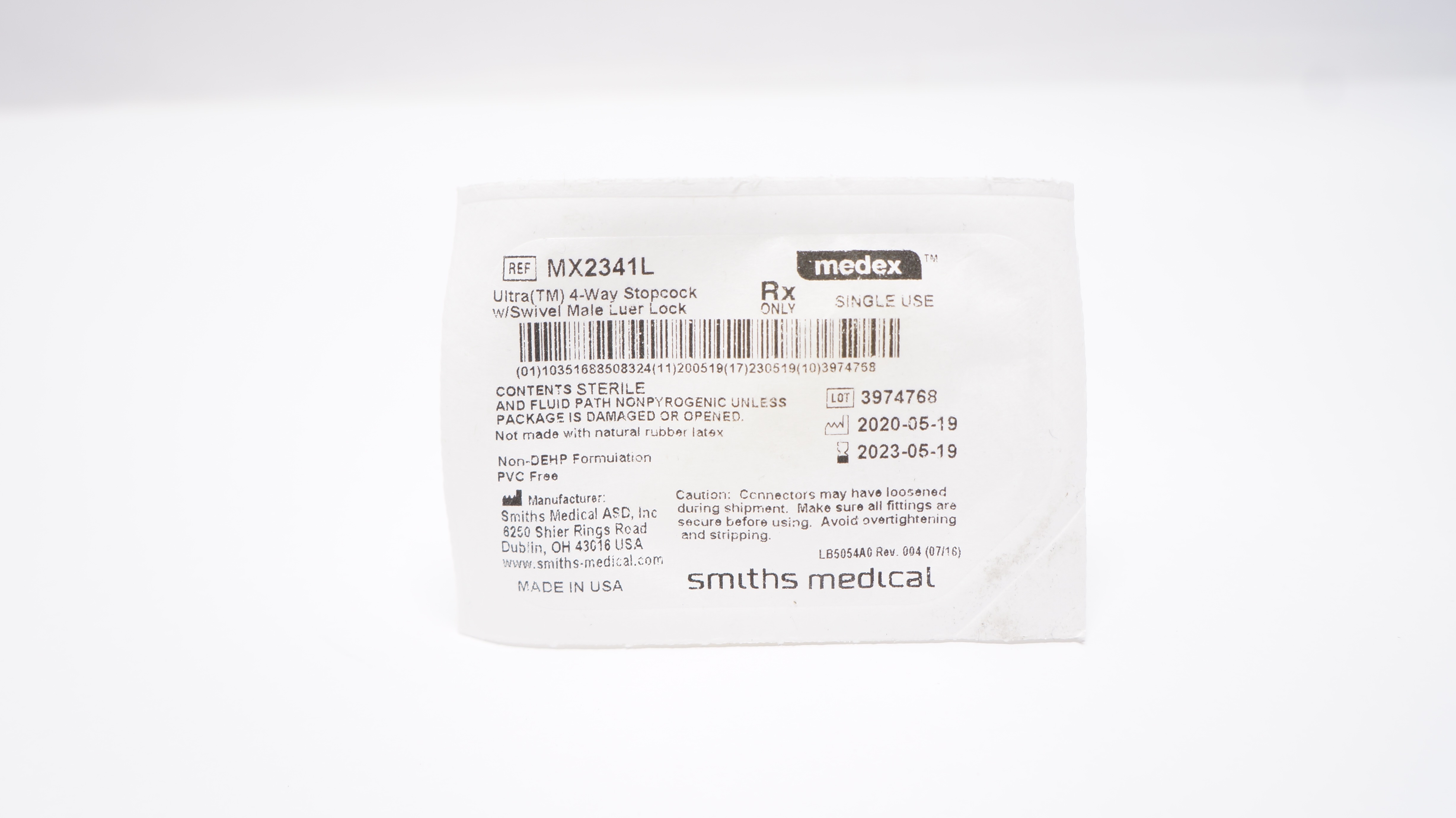 Smith Medical MX2341L Medex Ultra 4-Way Stopcock w/Swivel Male Luer Lock (x)