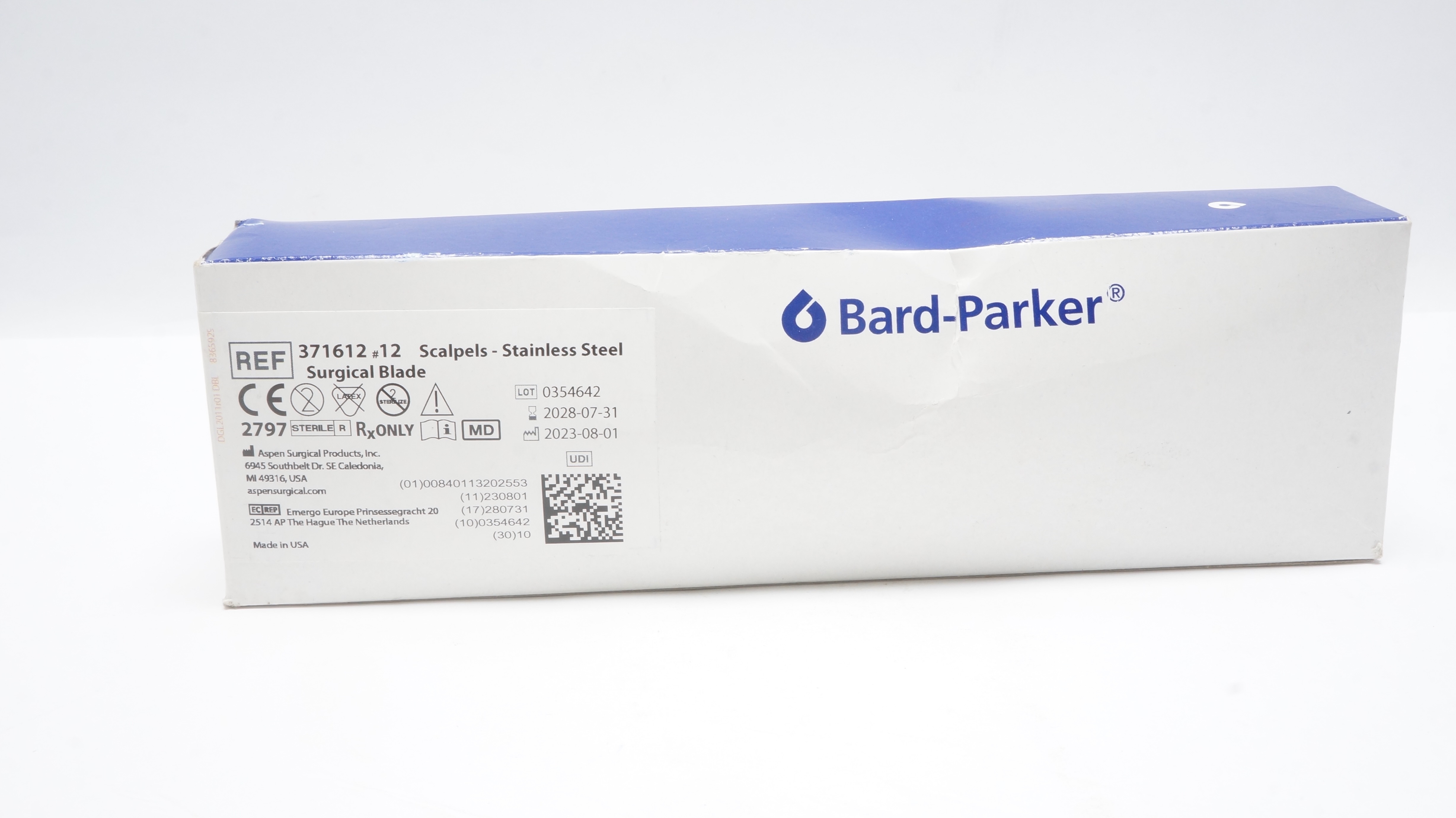 Aspen 371612 Bard-Parker Scalpels Stainless Steel Surgical Blade #12 - Box of 10