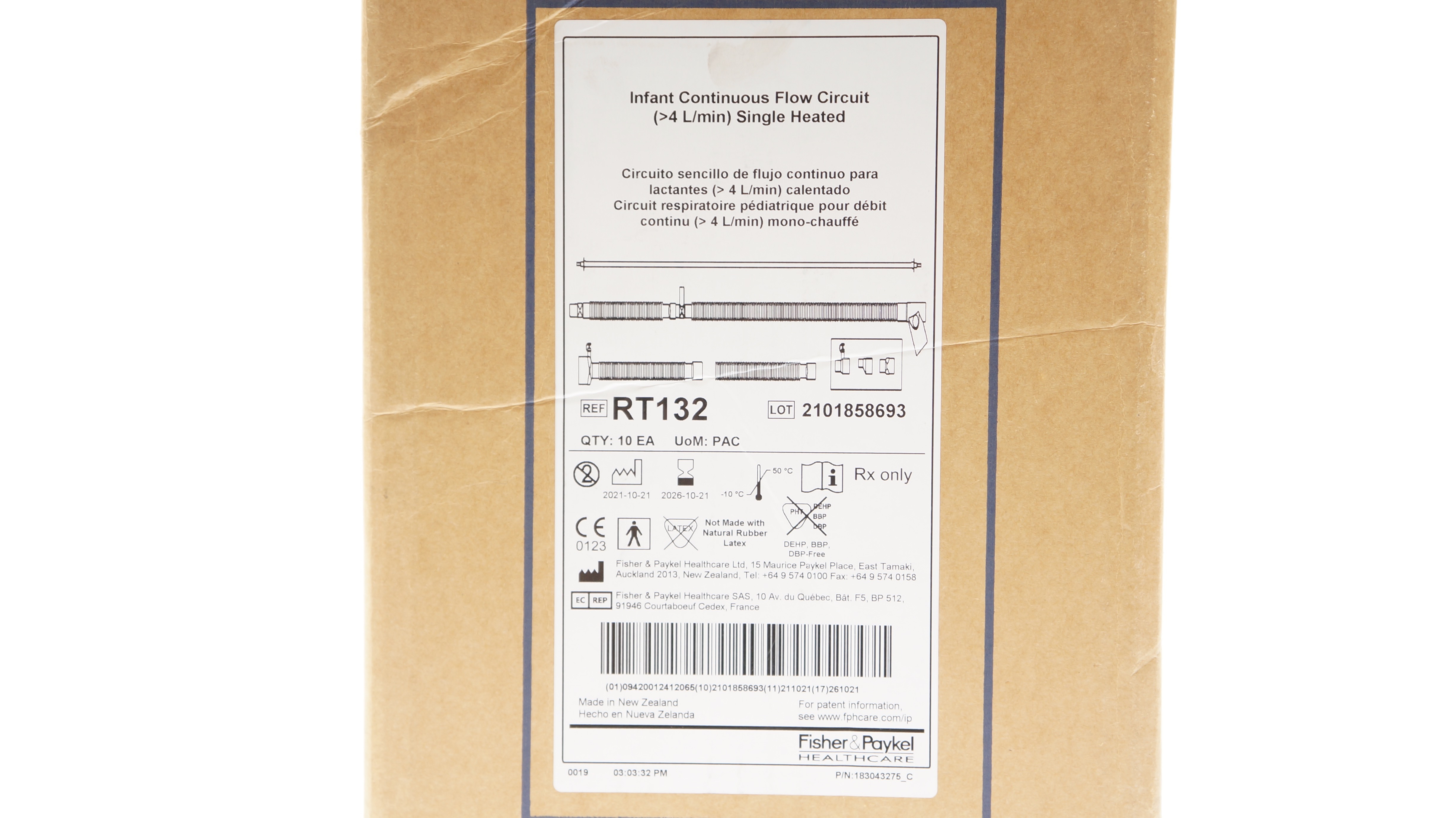 Fisher&Paykel RT132 Infant Continuous Flow Circuit >4L/min - Box of 10