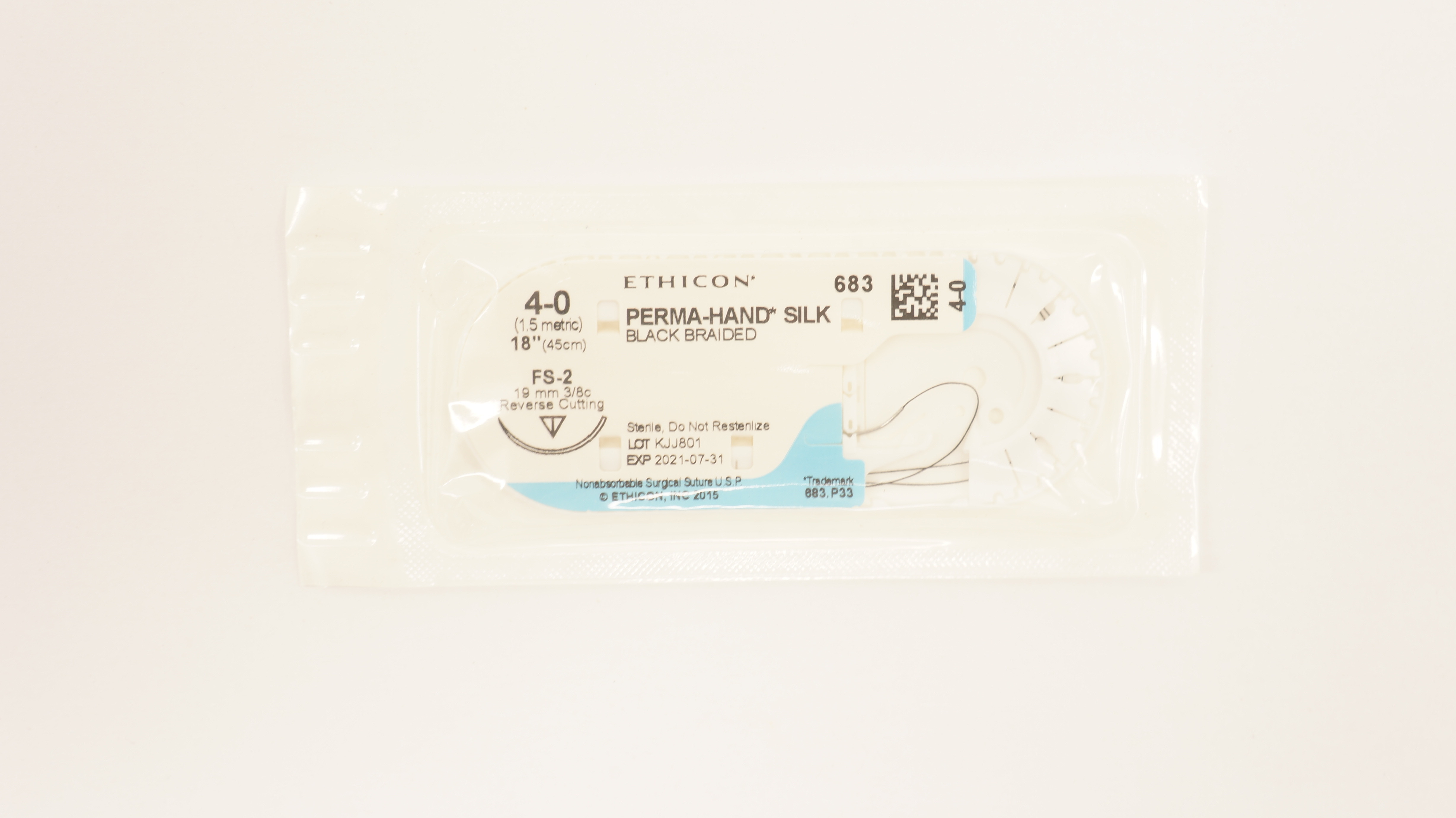 Ethicon 683 4-0 Perma-Hand Silk, FS-2 19mm 3/8c Reverse Cutting, 18inch (x)