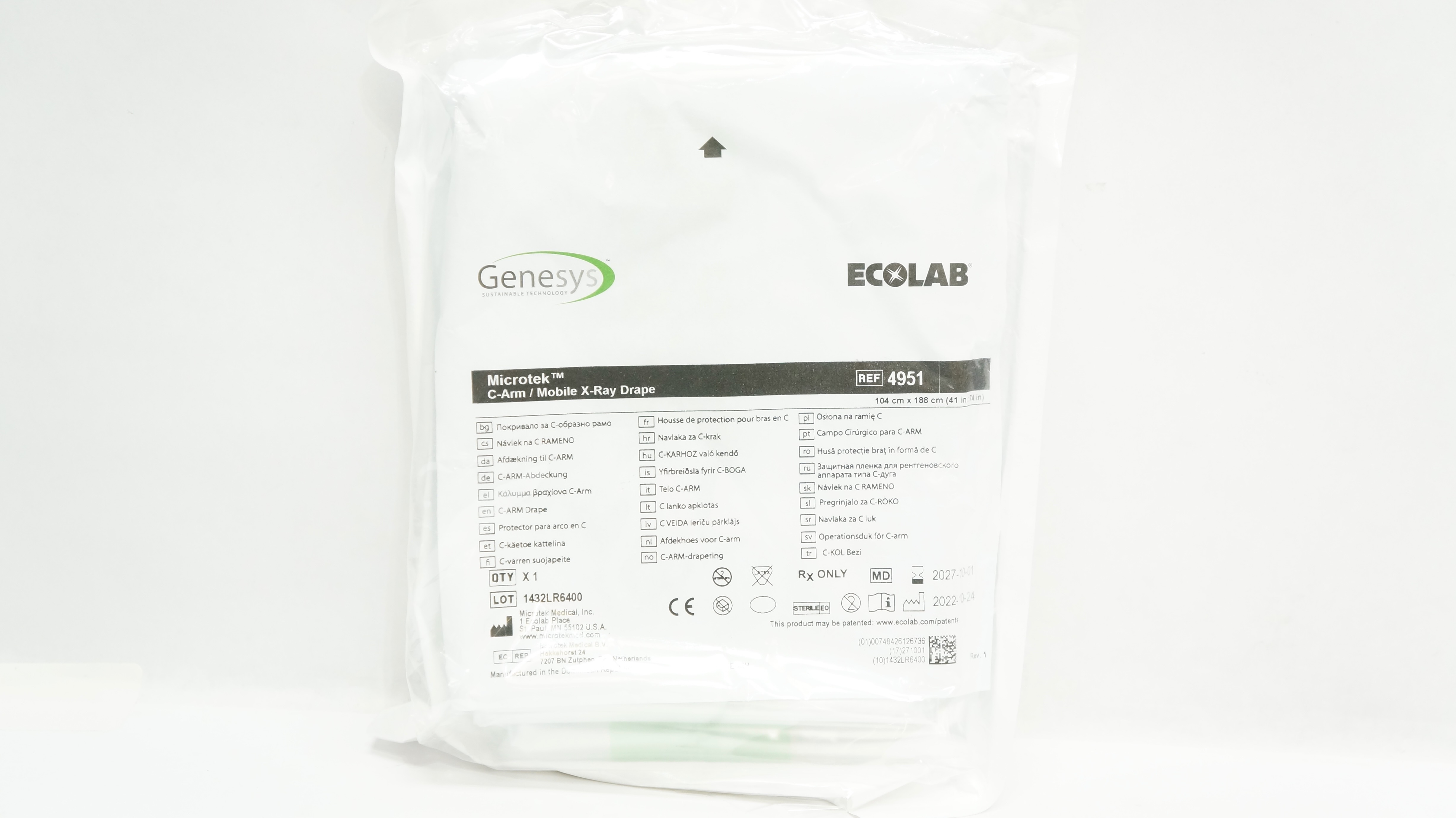 Microtek 4951 Genesys Ecolab C-Arm Mobile X-Ray Drape 41inch x 74inch