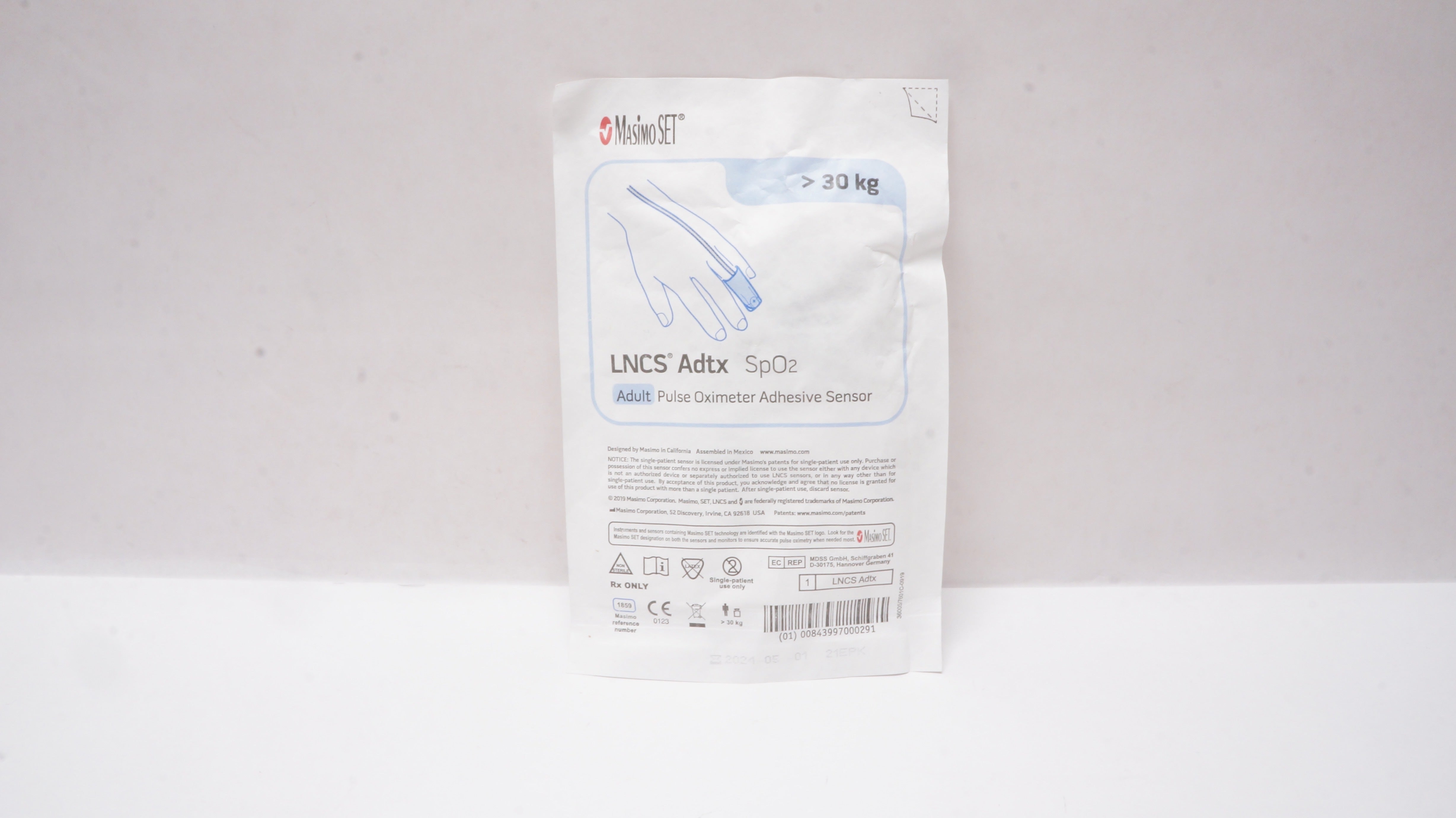 Masimo 1859 LNCS Adtx SpO2 Adult Pulse Oximeter Adhesive Sensor >30 kg