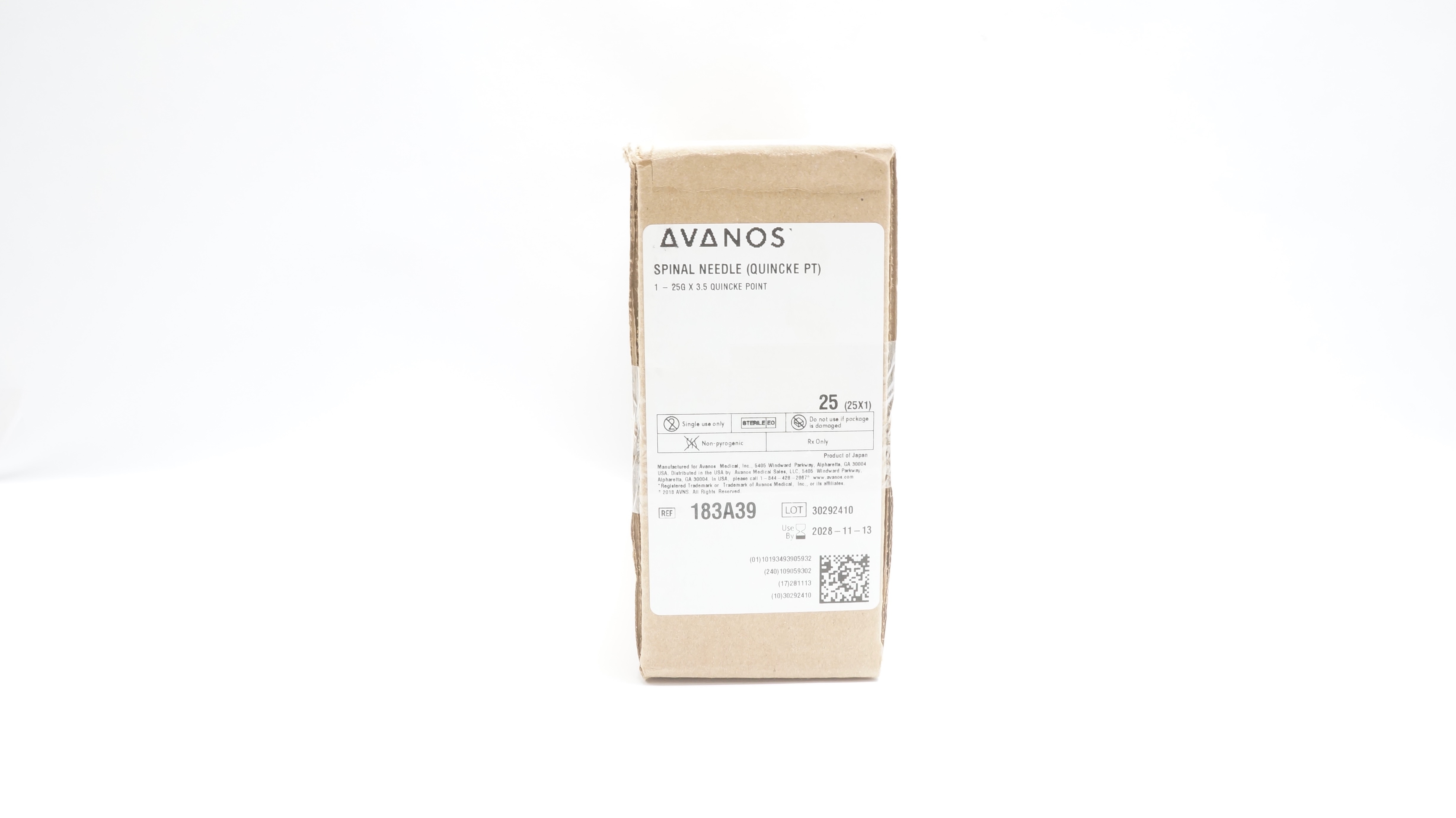 Avanos 183A39 Quincke Point Spinal Ndle 25G x 3.5in - Box of 25