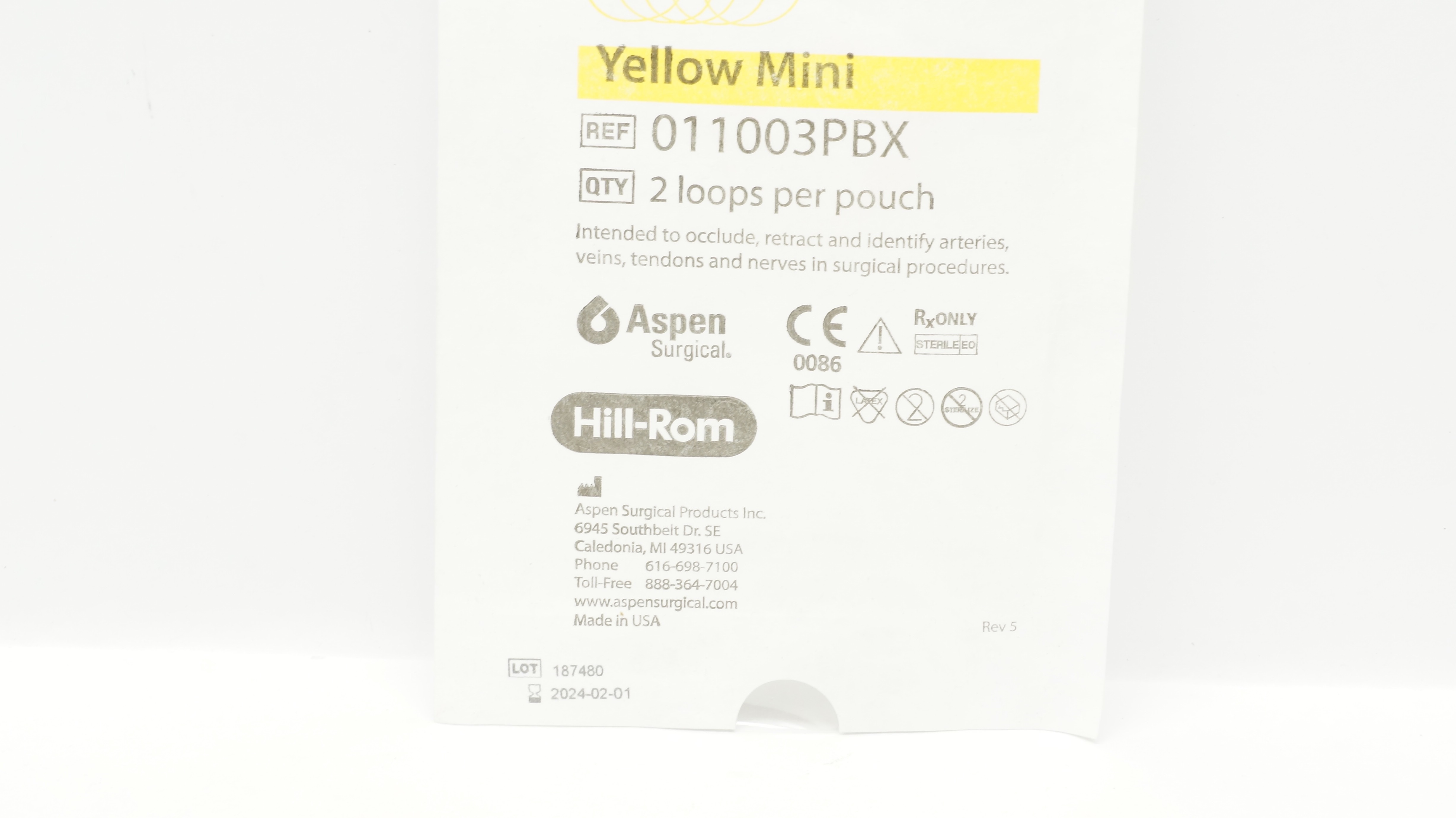 Aspen Surgical 011003PBX Sterion Silicone Vessel Loops Yellow Mini (x)-Pack of 2