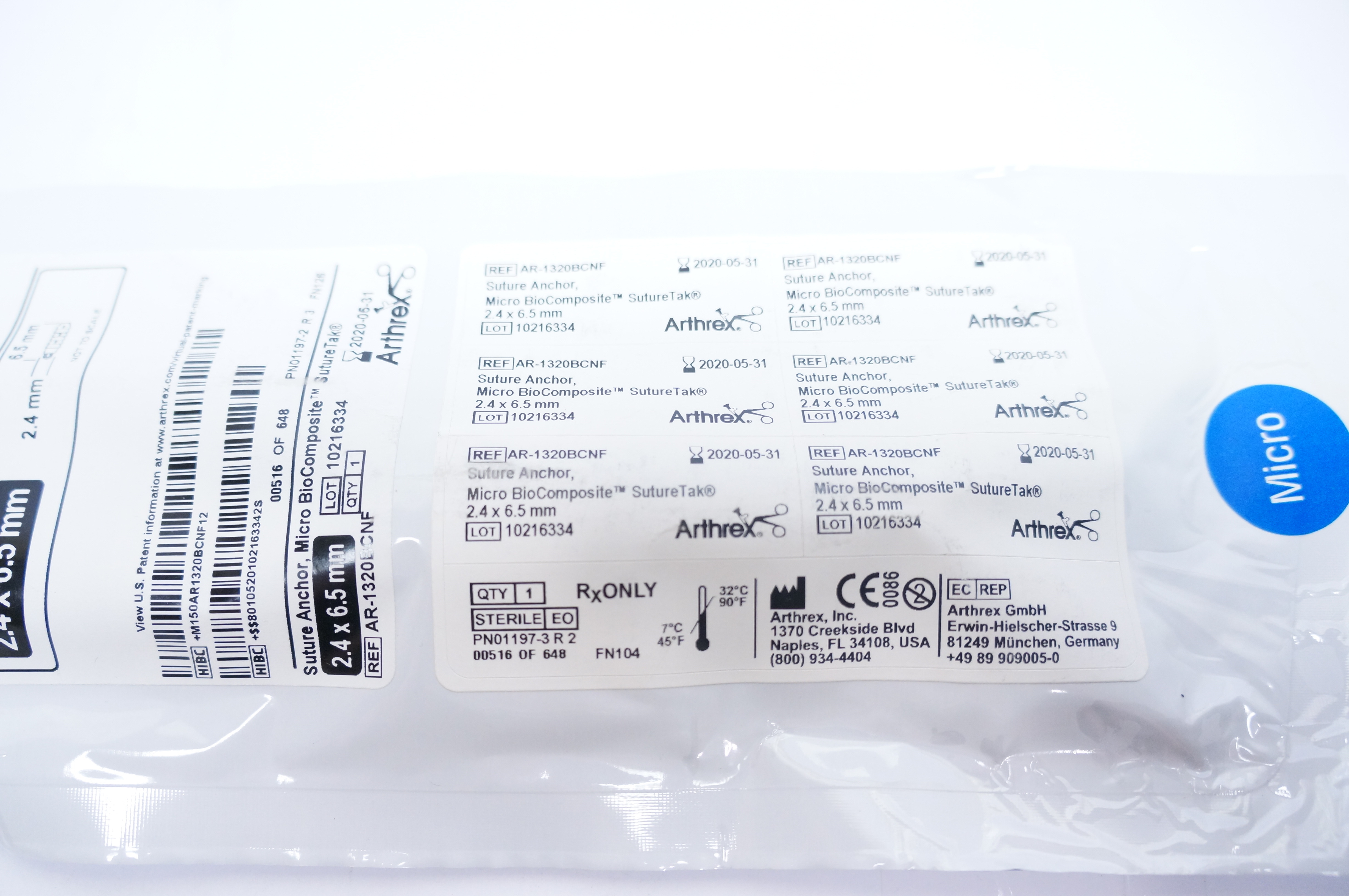 Arthrex AR-1320BC Suture Anchor, Micro Biocompsite Stre Tak 2.4x 605mm (x)