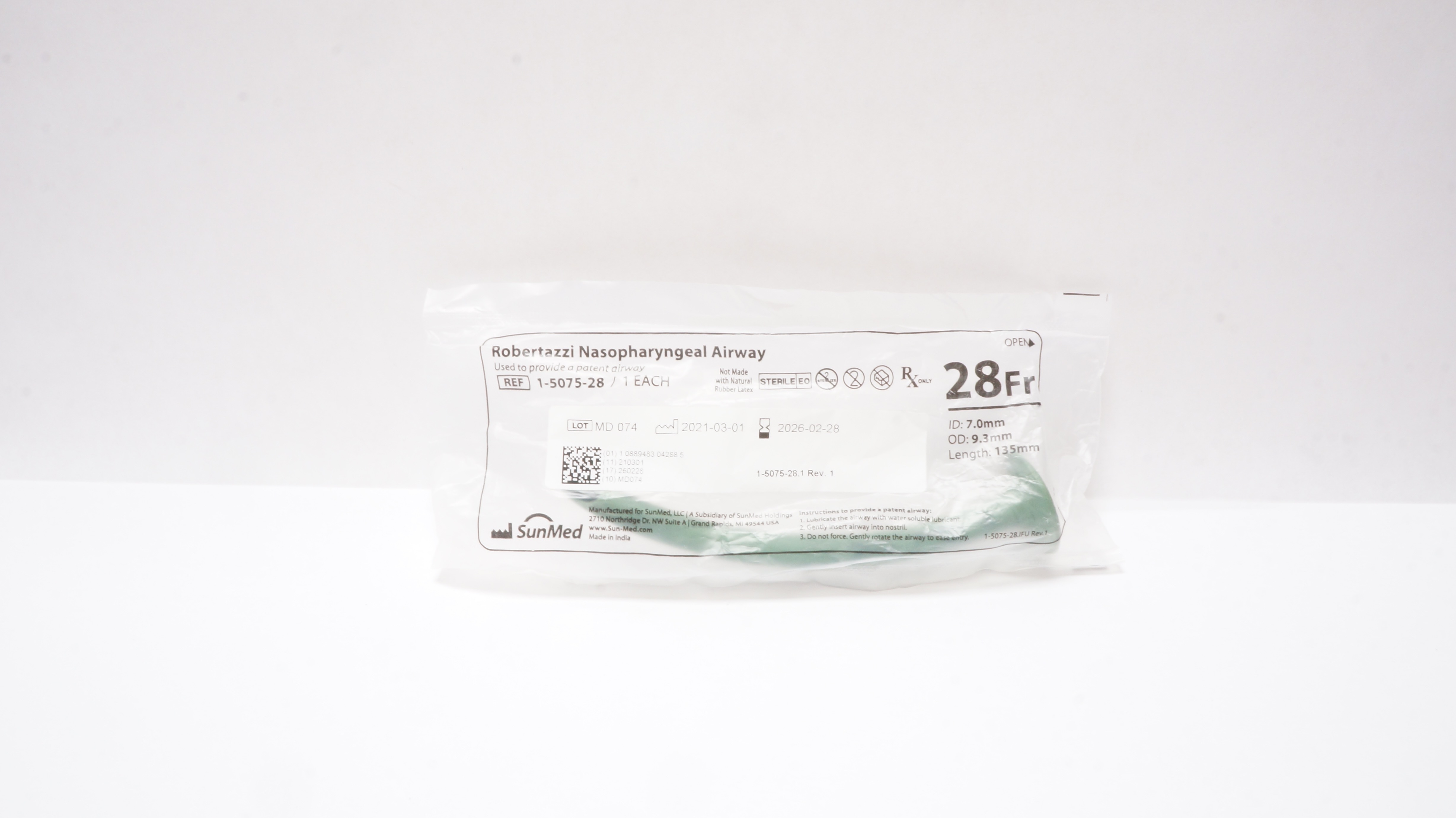 SunMed 1-5075-28 Robertazzi Nasopharyngeal Airway 28Fr
