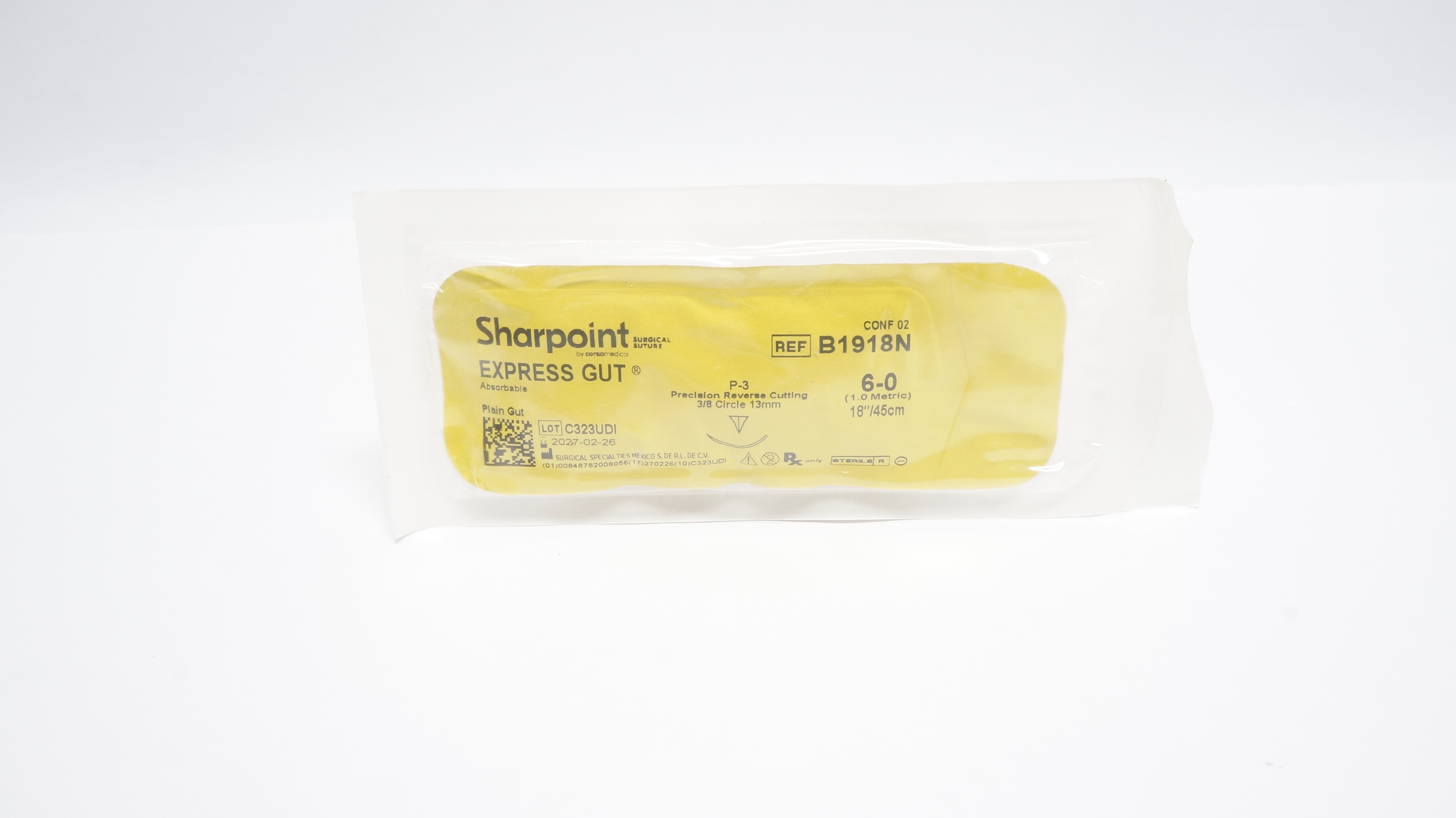 Corza Medical B1918N 6-0 Sharpoint Express Gut 18in. Stre. P-3 13mm Ndle.