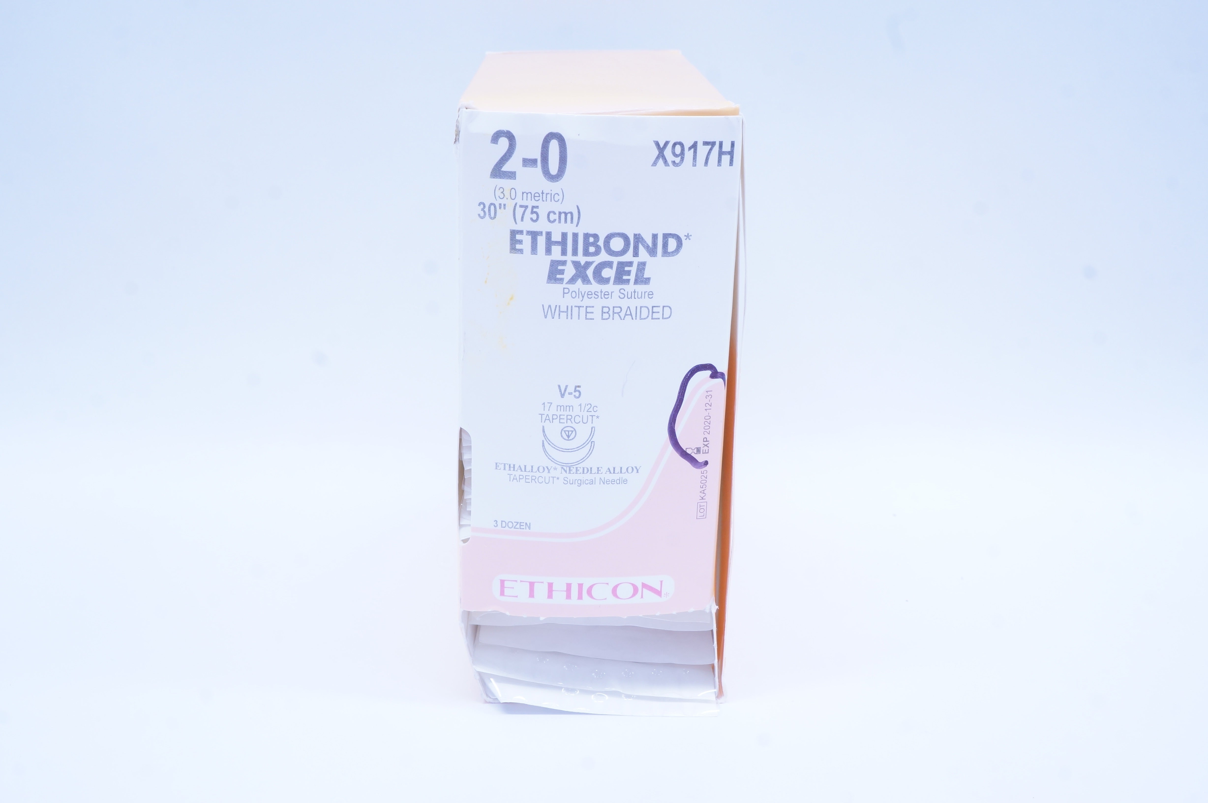 Ethicon X917H 2-0 Ethibond Excel V-5 17mm 1/2c Tapercut, 30 inch (x) - Box of 36