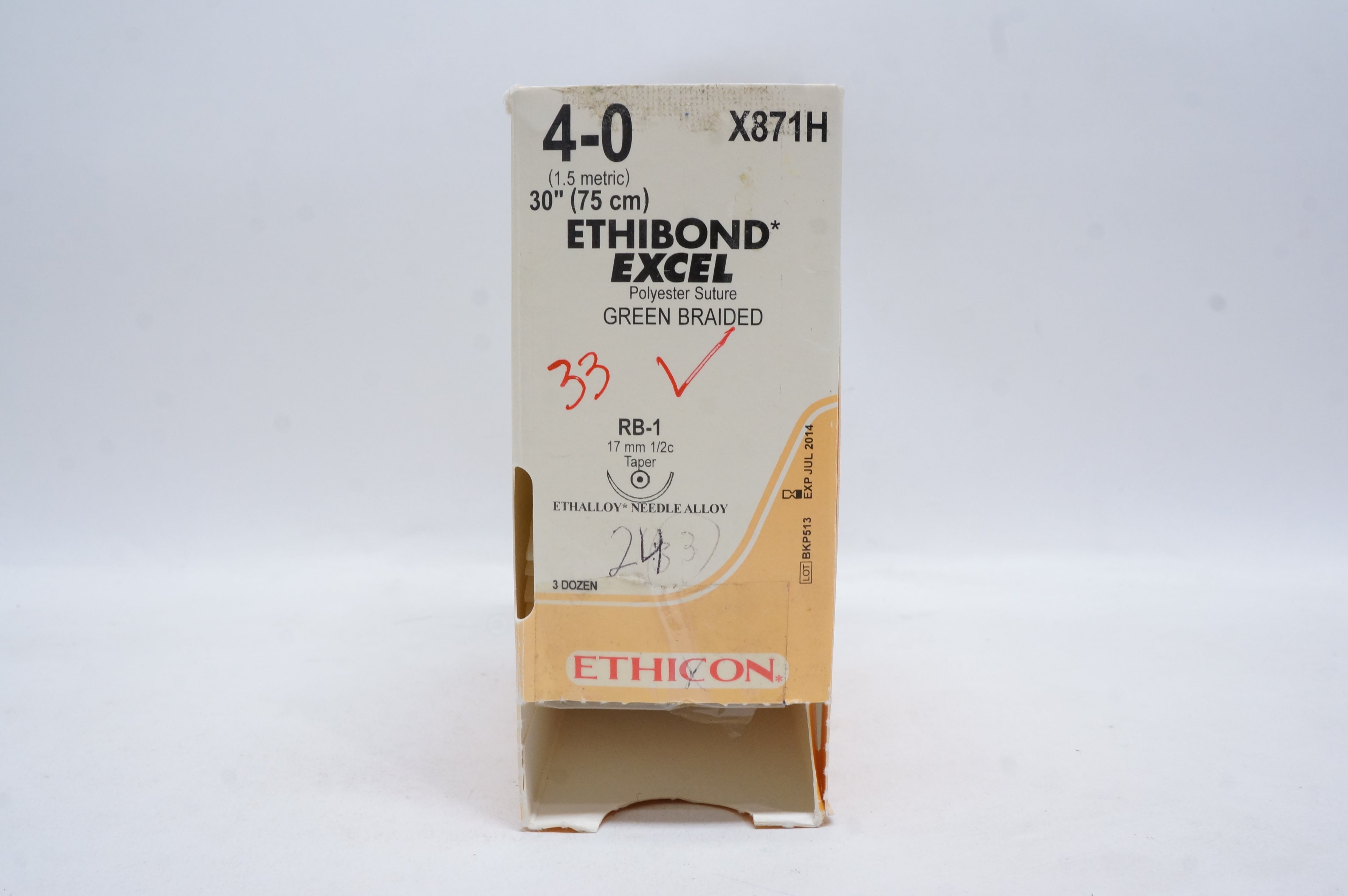Ethicon X871H 4-0 ETHIBOND EXCEL, RB-1, 17mm 1/2c Taper, 30inch (x) - Box of 24