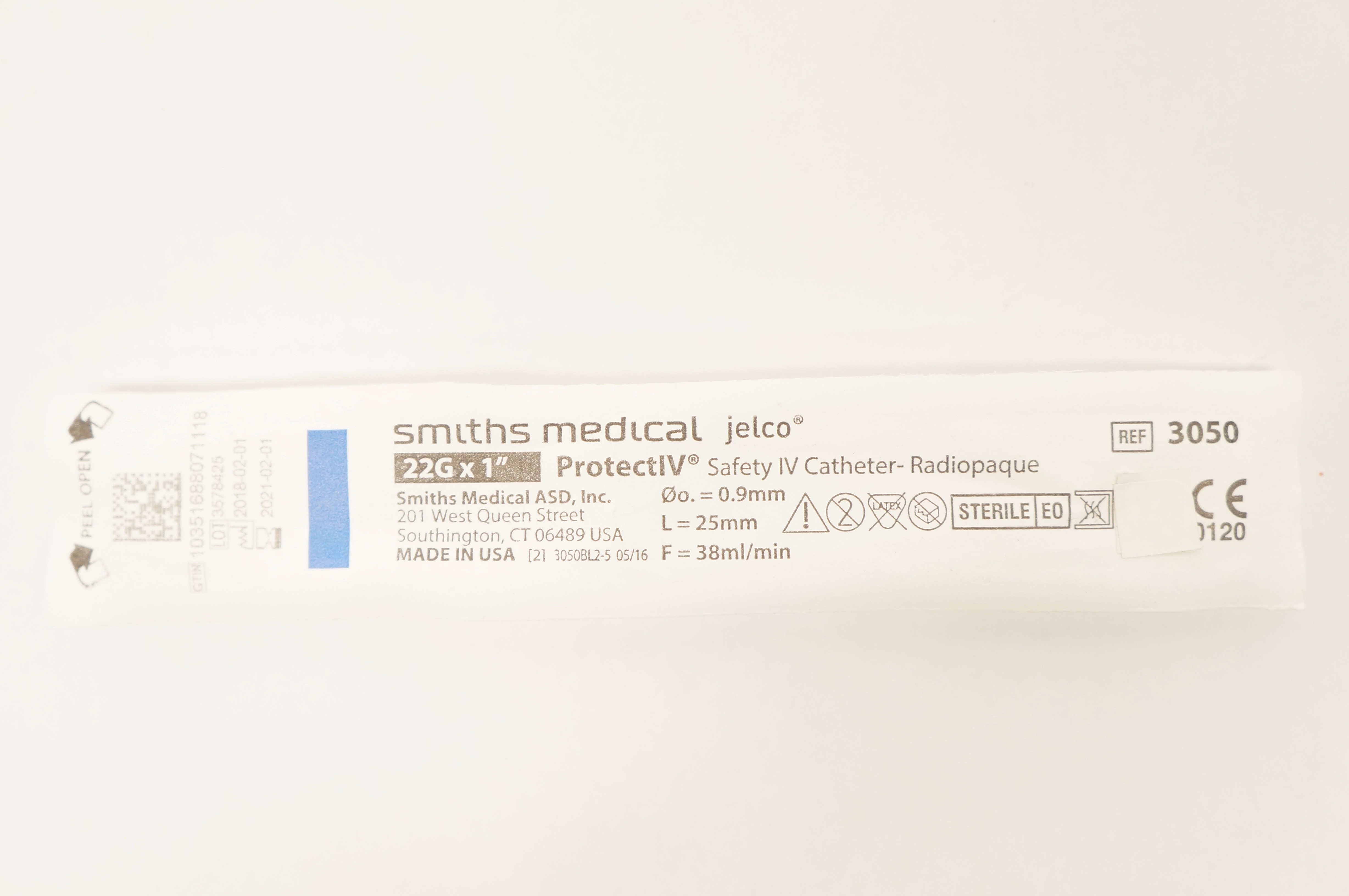 Smiths Medical 3050 JELCO ProtectIV Safety I.V. Cath. 22G x 1inch (x)