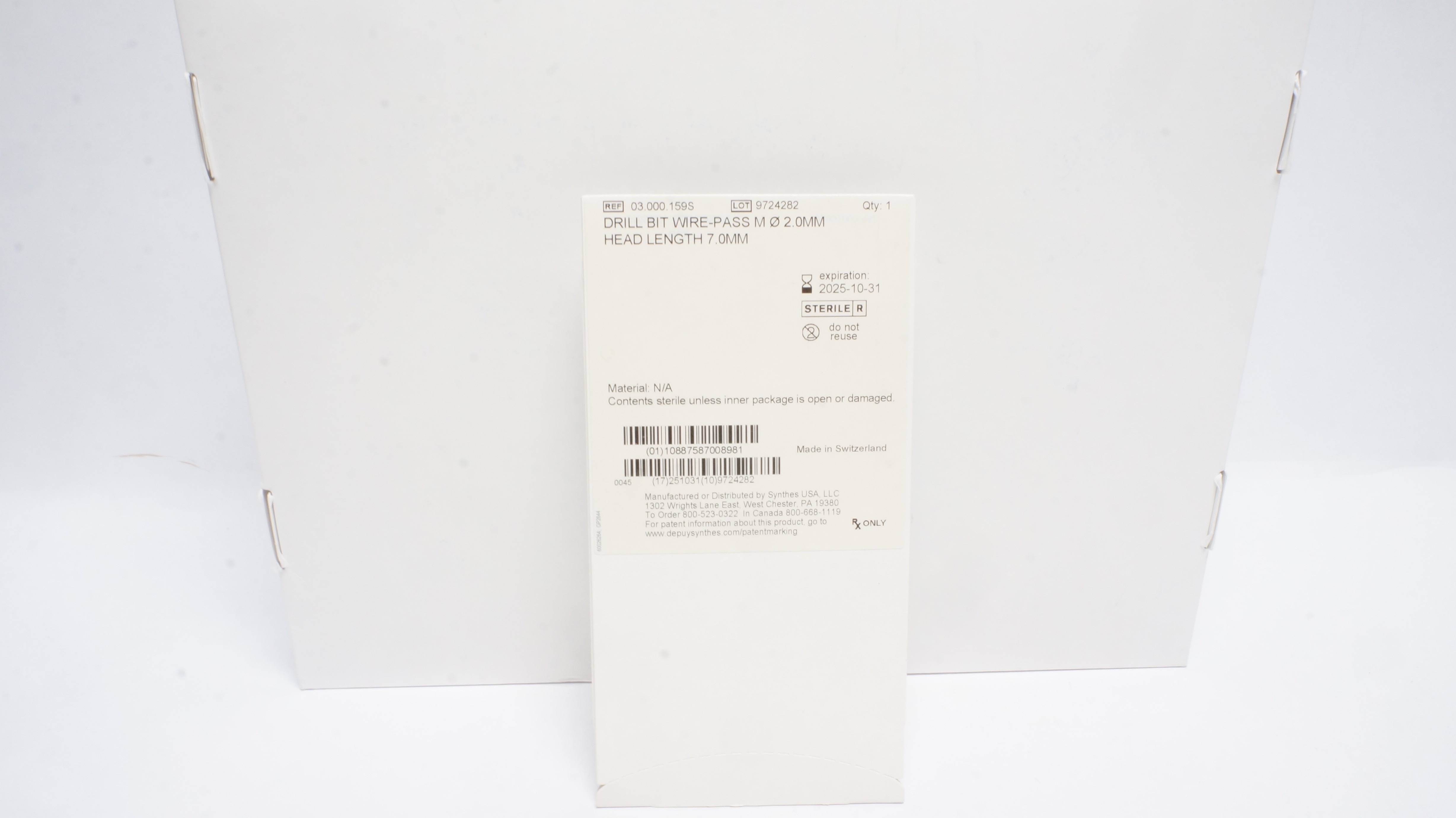 Synthes 03.000.159S Drill Bit Wire-Pass M 2.0mm Head Length 7.0mm